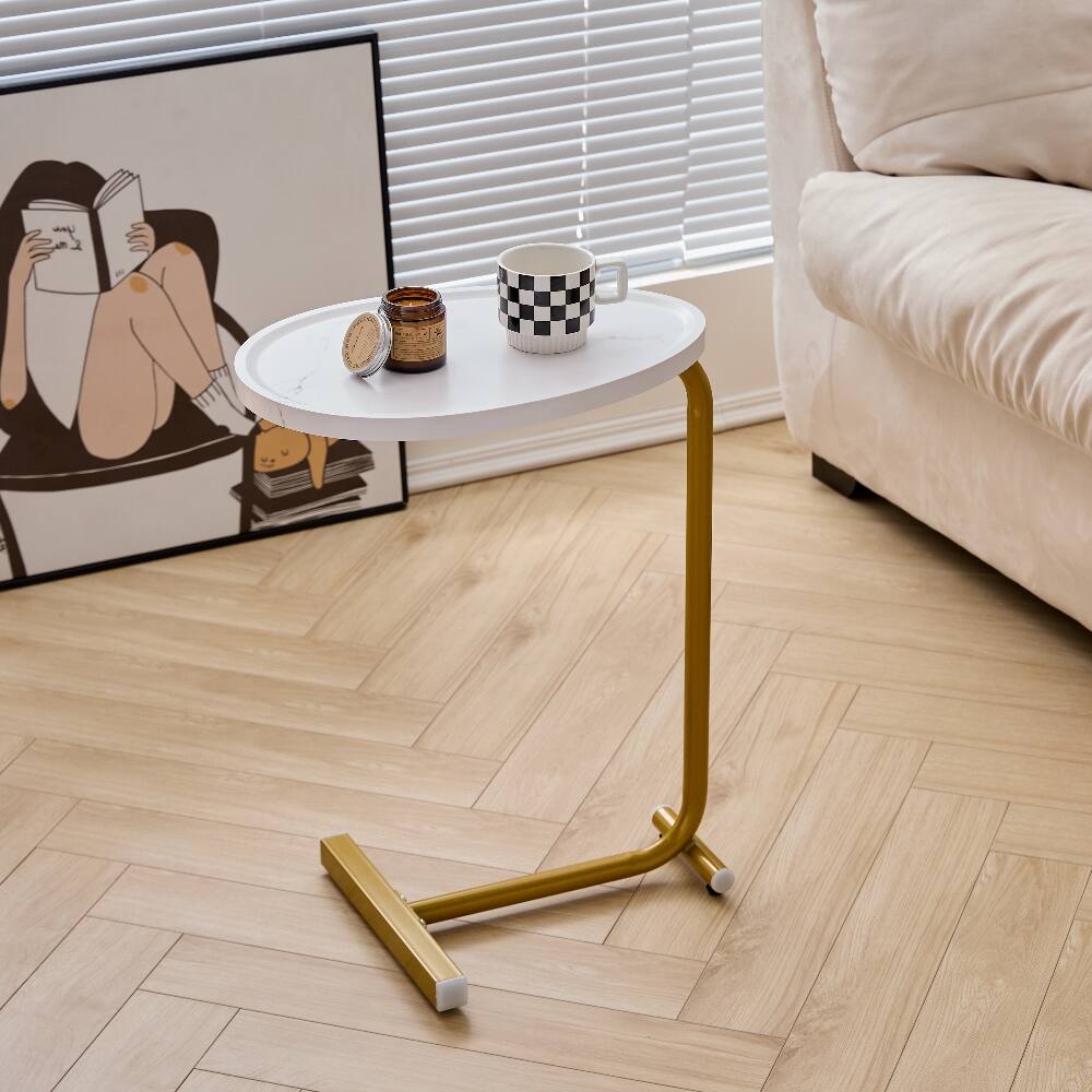 Alt View 3. Loheer - Loheer 2-Piece White C-Shaped Side Table Small End Table for Couch Bed - White.