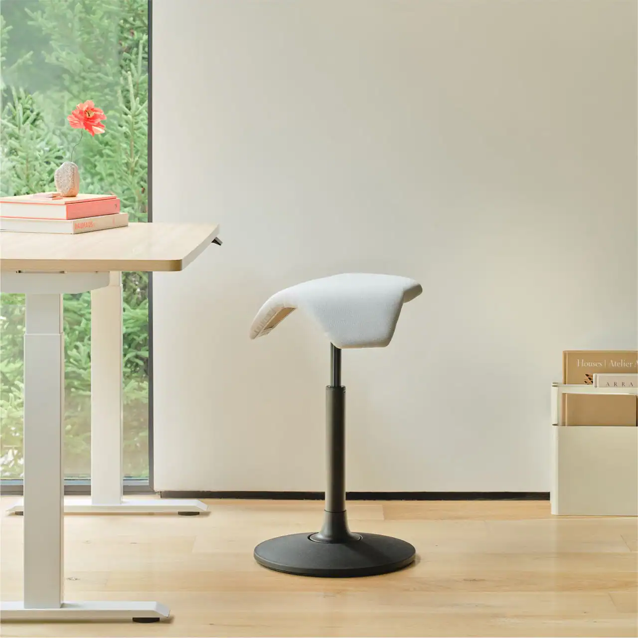 Branch Furniture - Branch Saddle Stool – Ergonomic Rolling Stool with Birch Frame & Eco-Friendly Fabric - Dove