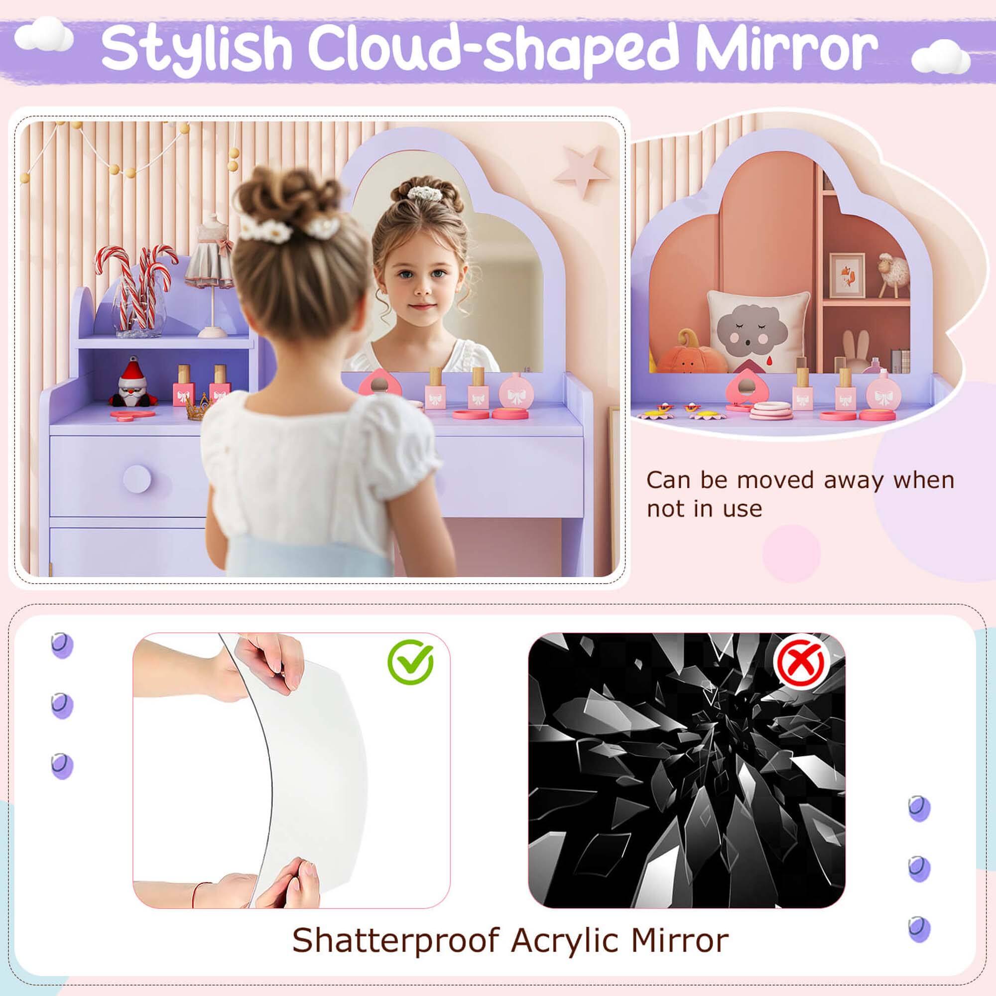 Stylish Cloud-shaped Mirror

- Can be moved away when not in use
- Shatterproof Acrylic Mirror