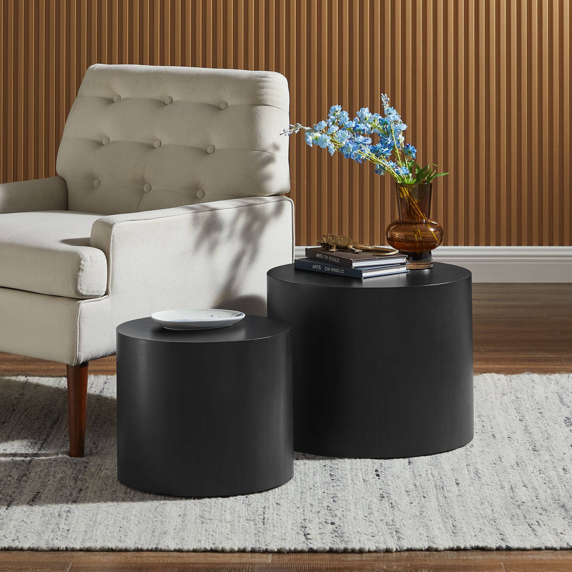 Amani Round Nesting Coffee Tables Set of 2 by Modway - Black
