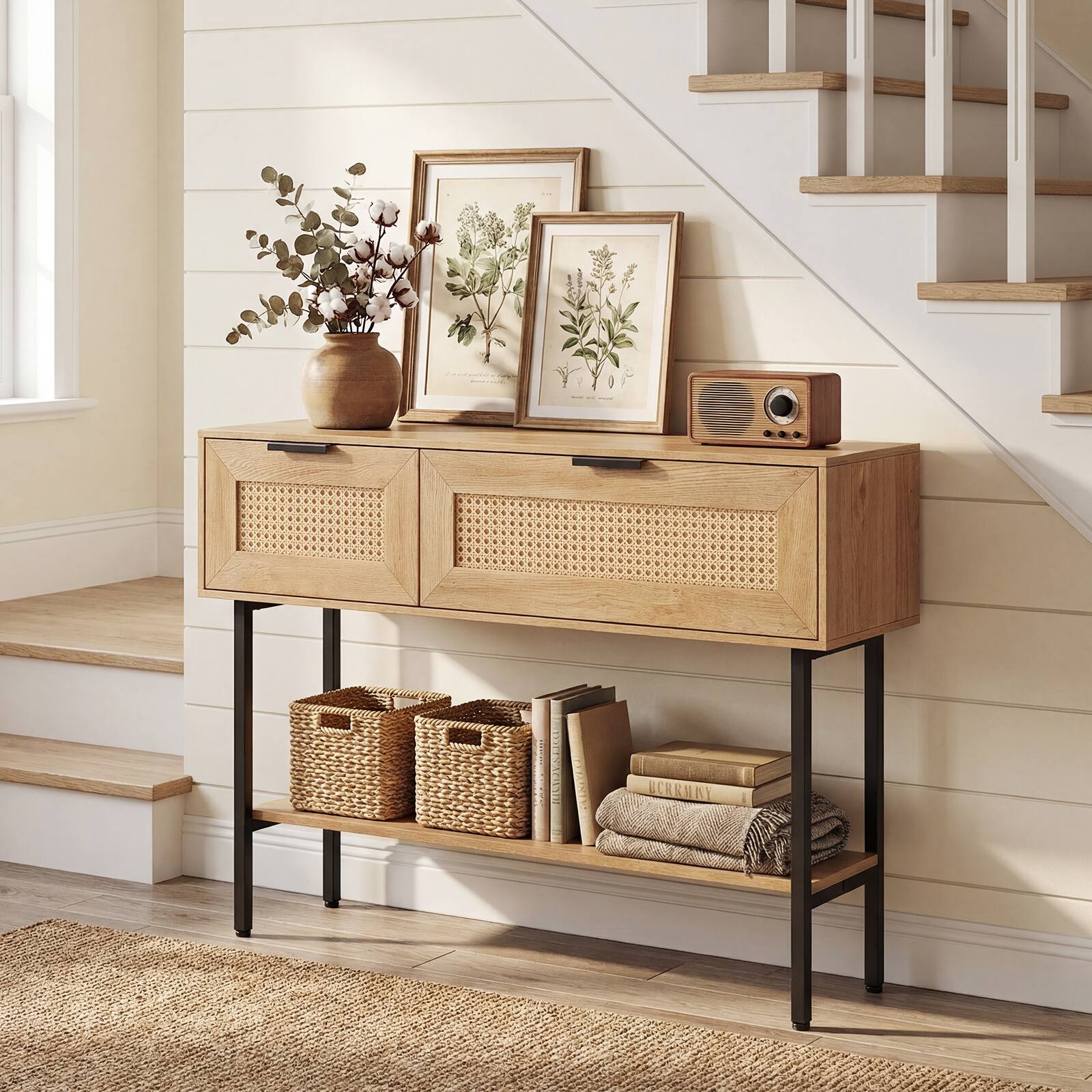 Alt View 1. Gymax - Gymax 40'' Freestanding Entryway Table w/Flip Doors & Open Storage Shelf Metal Frame Natural - Yellow.