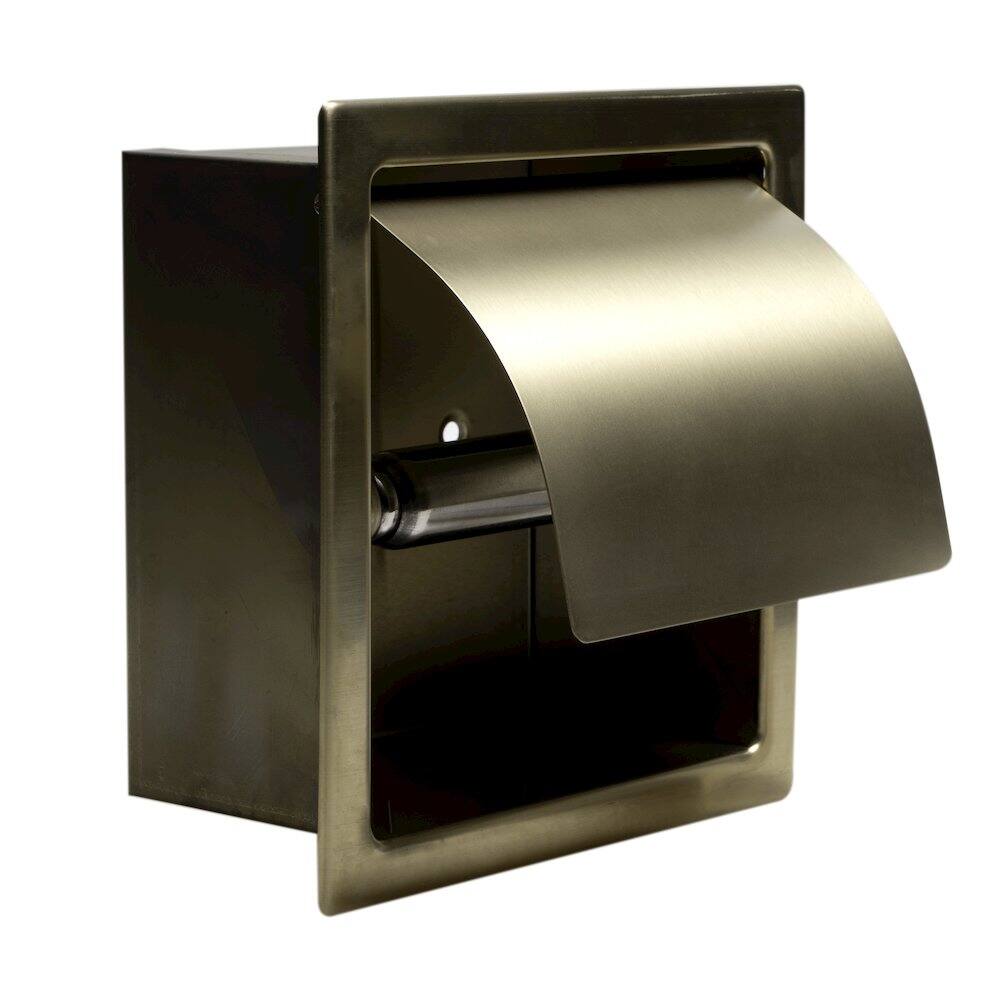 Alt View 1. Alfi - PVD Brushed Gold Stainless Steel Recessed Toilet Paper Holder with Cover - Gold.