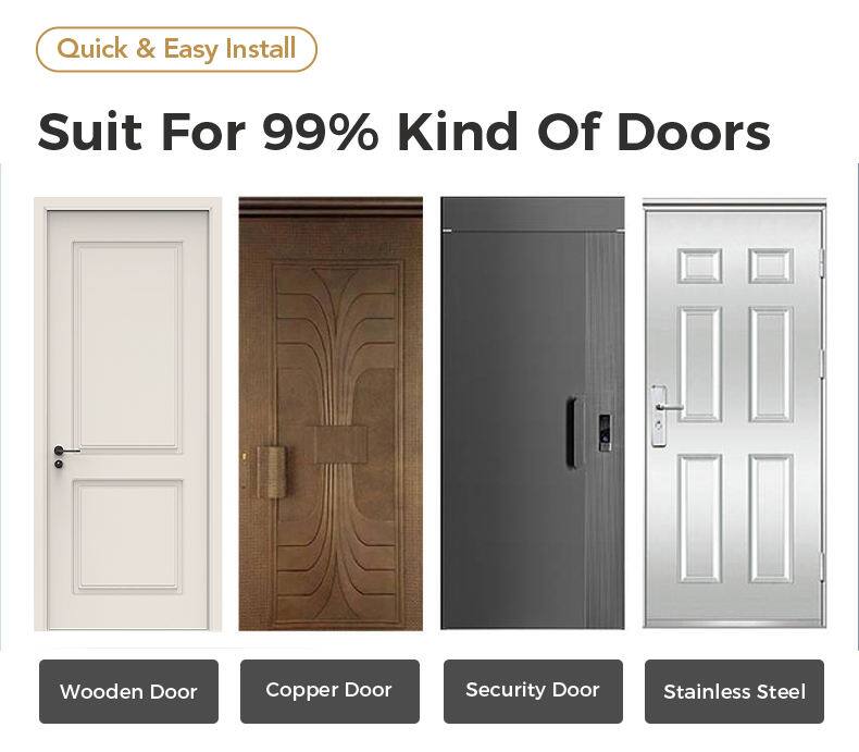 Quick & Easy Install  
Suit For 99% Kind Of Doors  

Wooden Door  
Copper Door  
Security Door  
Stainless Steel