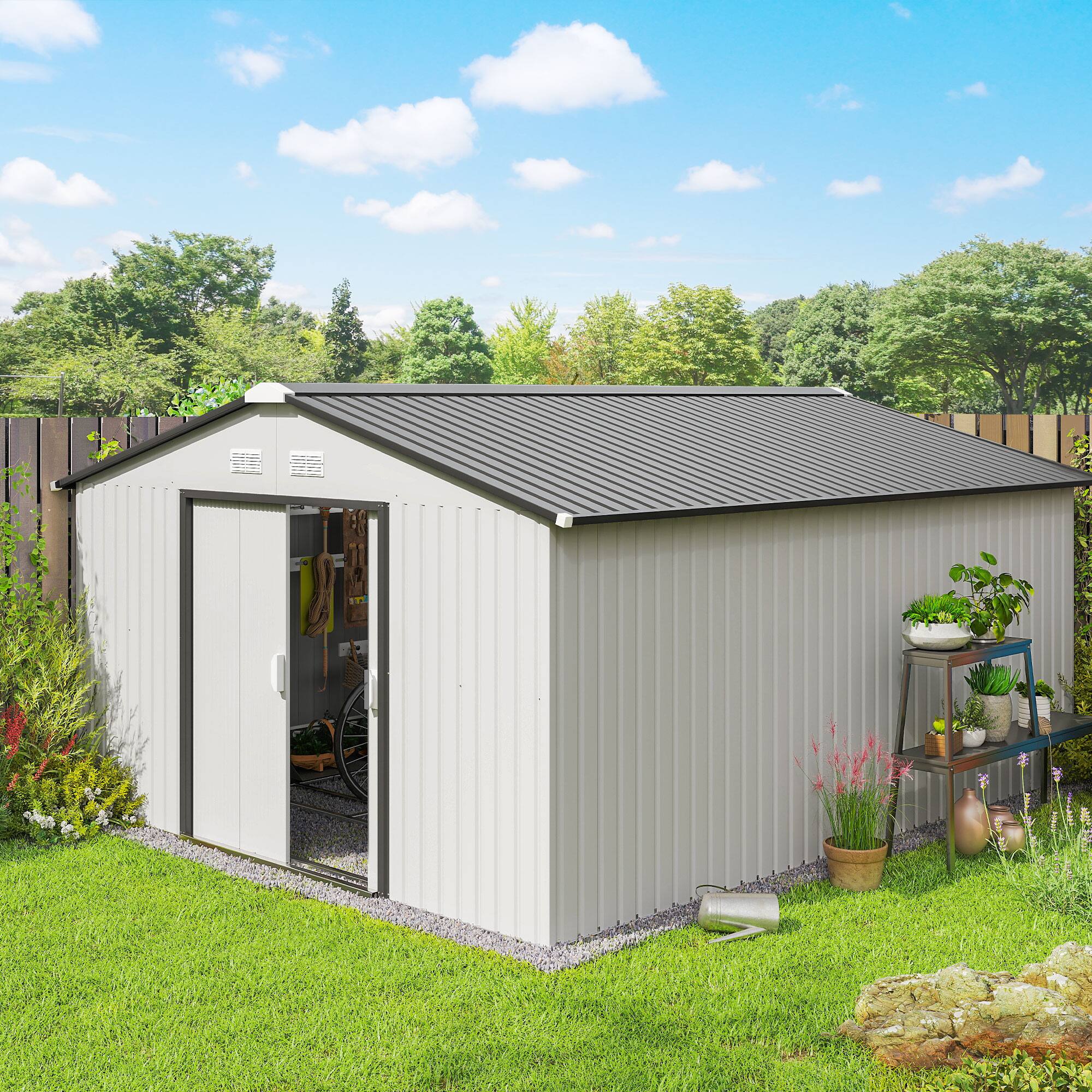 Alt View 1. Outsunny - Garden Metal Shed, Storage Shed Utility Storage with Double Locking Doors for Bike.