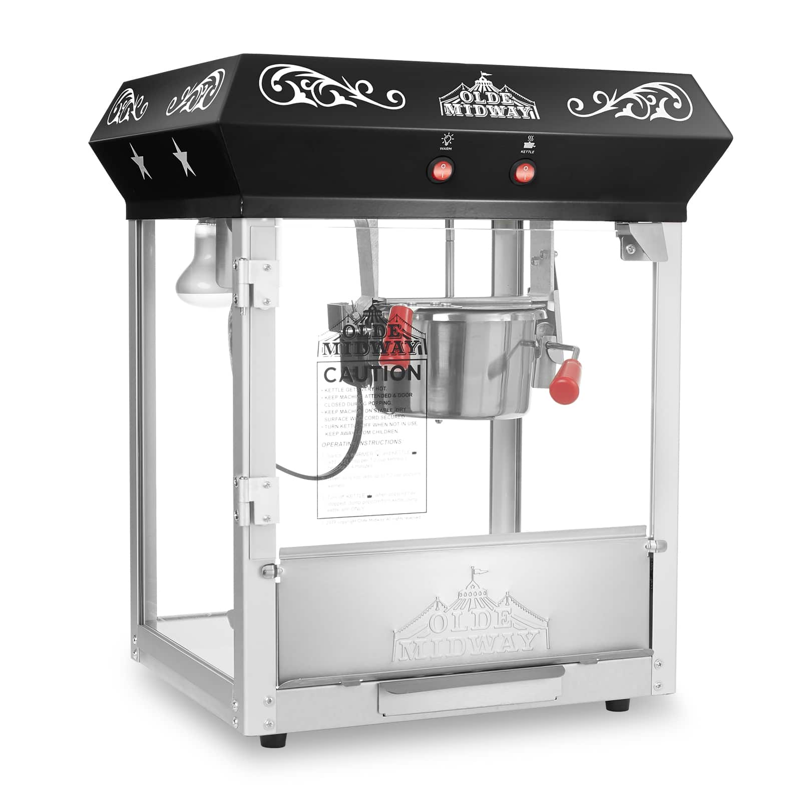 Olde Midway - Bar Style Popcorn Machine Maker Popper with 6-oz Kettle - Black