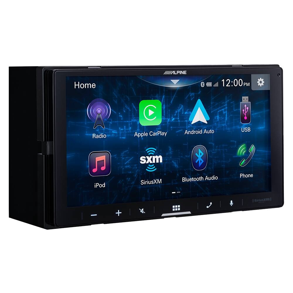 Home  
12:00 PM  
Radio  
Apple CarPlay  
Android Auto  
USB  
iPod  
SiriusXM  
Bluetooth Audio  
Phone  
SiriusXM