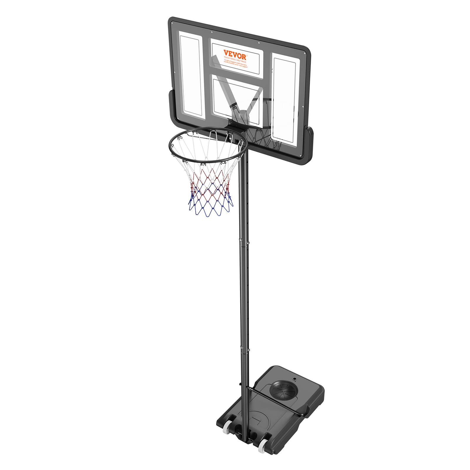 Alt View 5. VEVOR - Basketball Hoop, 4-10 ft Adjustable Height Portable Backboard System, 44 inch Basketball Hoop & Goal, Basketball Set - Black, Transparent.