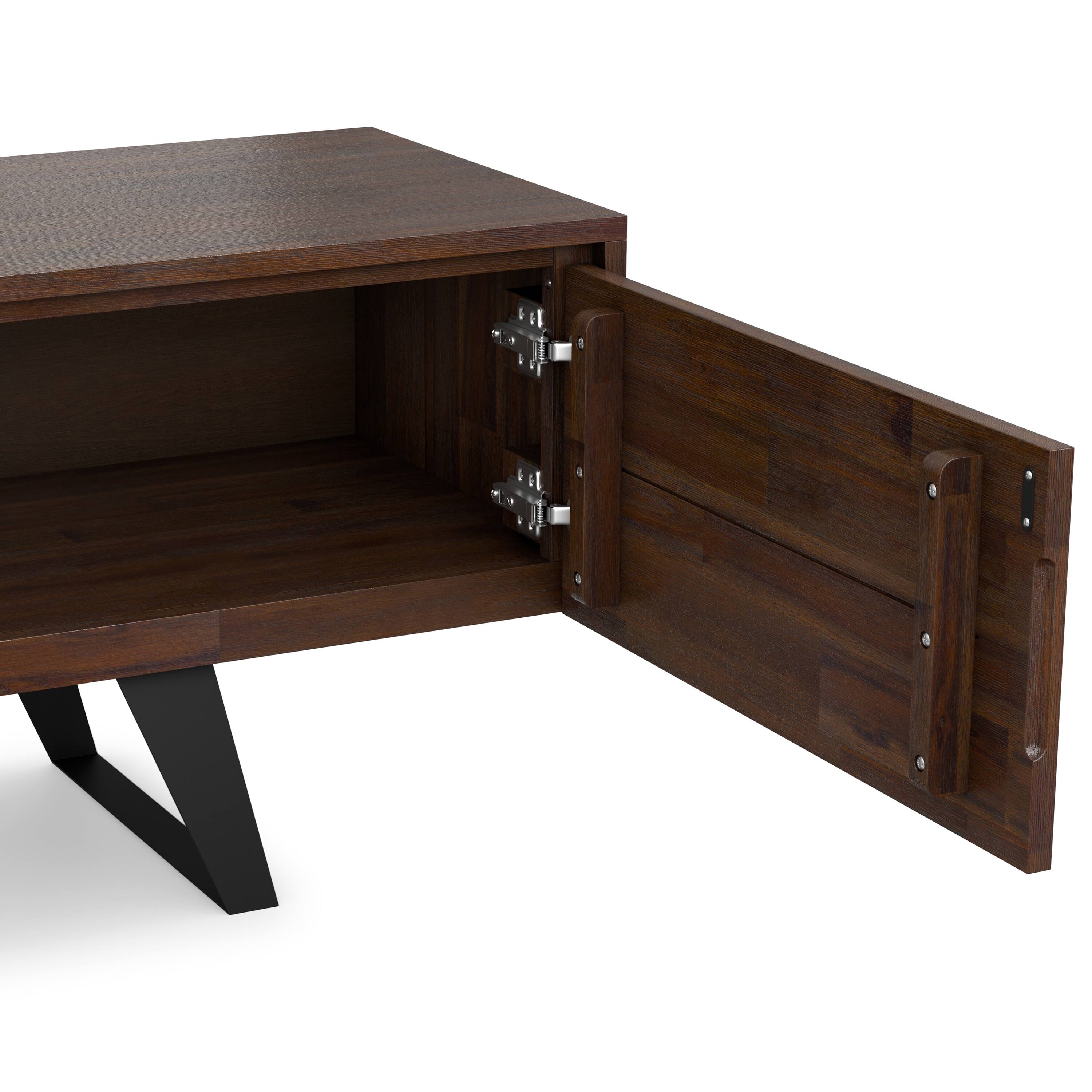 Alt View 3. Simpli Home - Lowry SOLID ACACIA WOOD 72 inch TV Media Stand in Distressed Charcoal Brown For TVs up to 80 inches - Distressed Charcoal Brown.