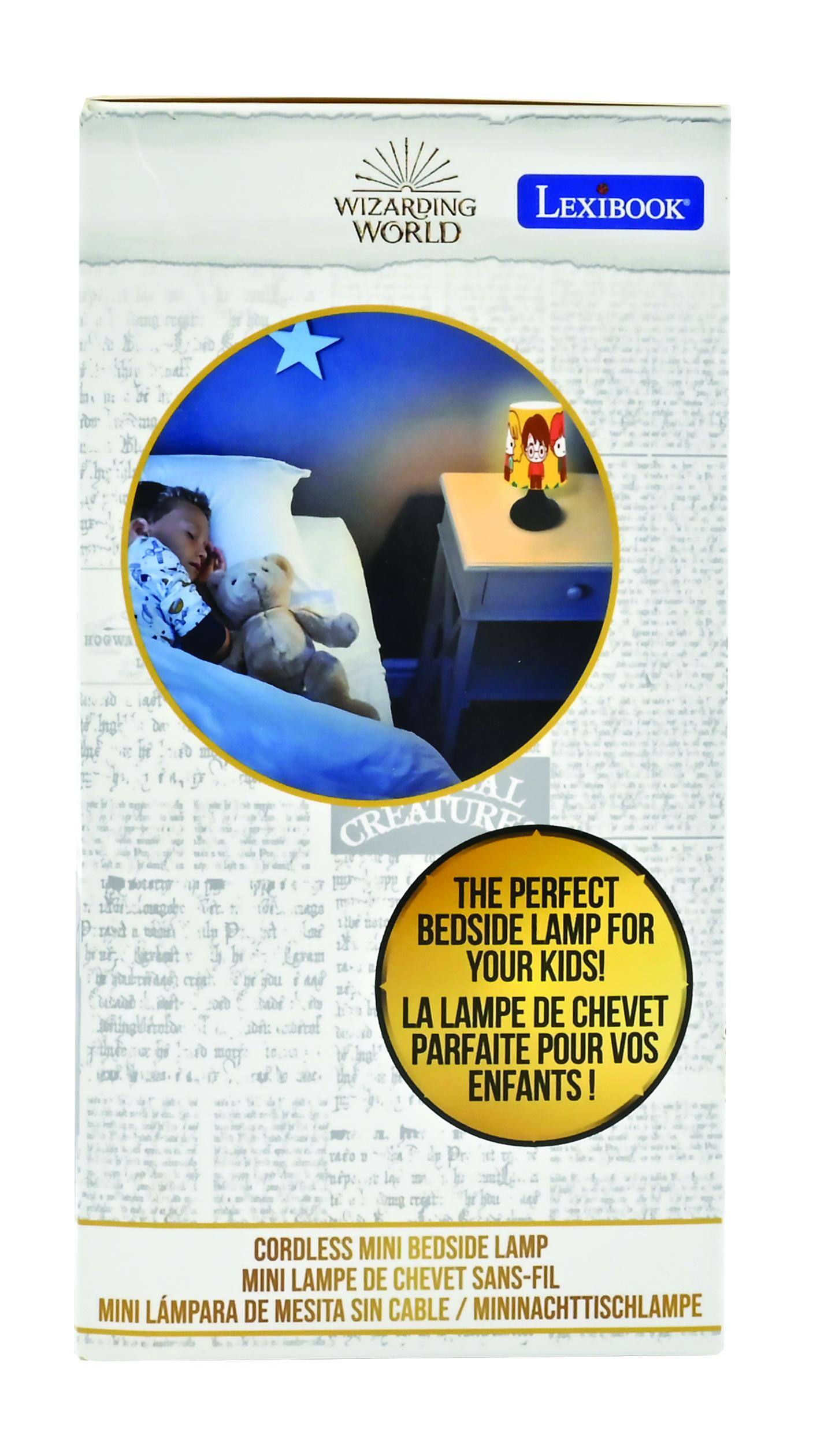 WIZARDING WORLD  
LEXIBOOK  

THE PERFECT BEDSIDE LAMP FOR YOUR KIDS!  
LA LAMPE DE CHEVET PARFAITE POUR VOS ENFANTS!  

CORDLESS MINI BEDSIDE LAMP  
MINI LAMPE DE CHEVET SANS-FIL  
MINI LAMPARA DE MESITA SIN CABLE / MININACHTTISCHLAMPE