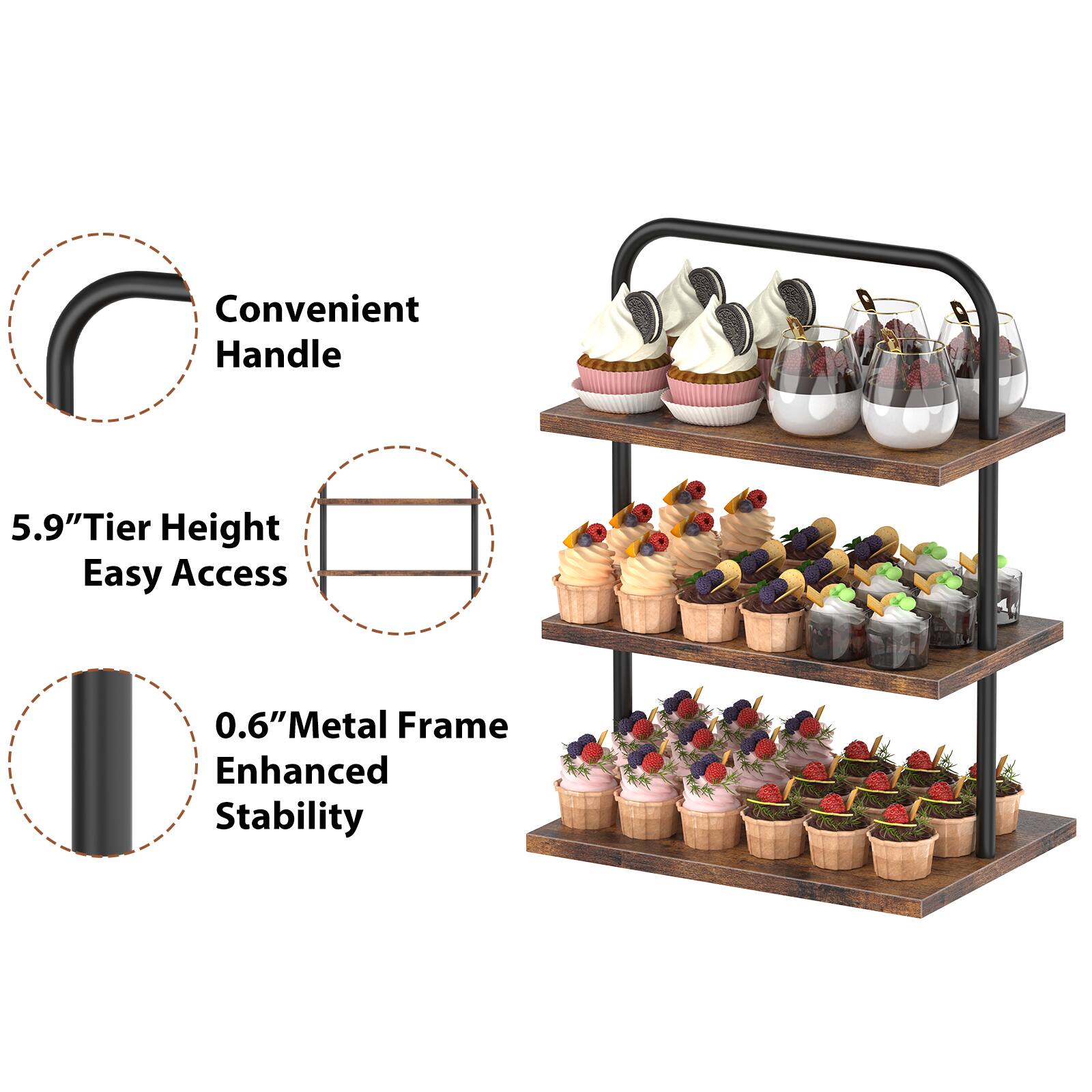 Convenient Handle  
5.9" Tier Height Easy Access  
0.6" Metal Frame Enhanced Stability