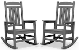 SERWALL - Outdoor Rocking Chair Set of 2, Patio Rocking Chair, HDPE All-Weather Oversized Outdoor Rocking Chair - Gray