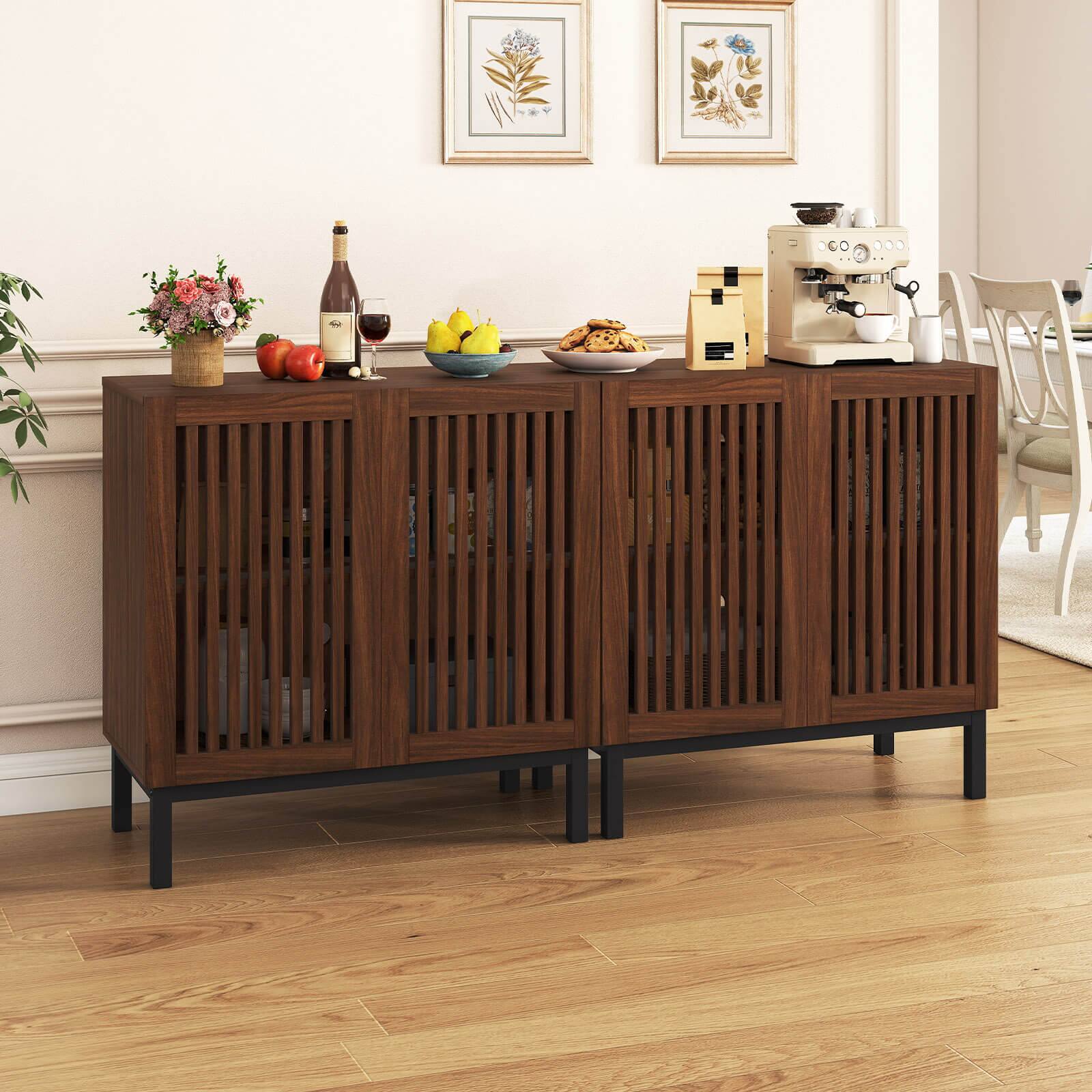 Alt View 3. Costway - Costway Buffet Cabinet with Storage, 32" Wooden Sideboard Coffee Bar Station with 2 Doors - Walnut + Black.