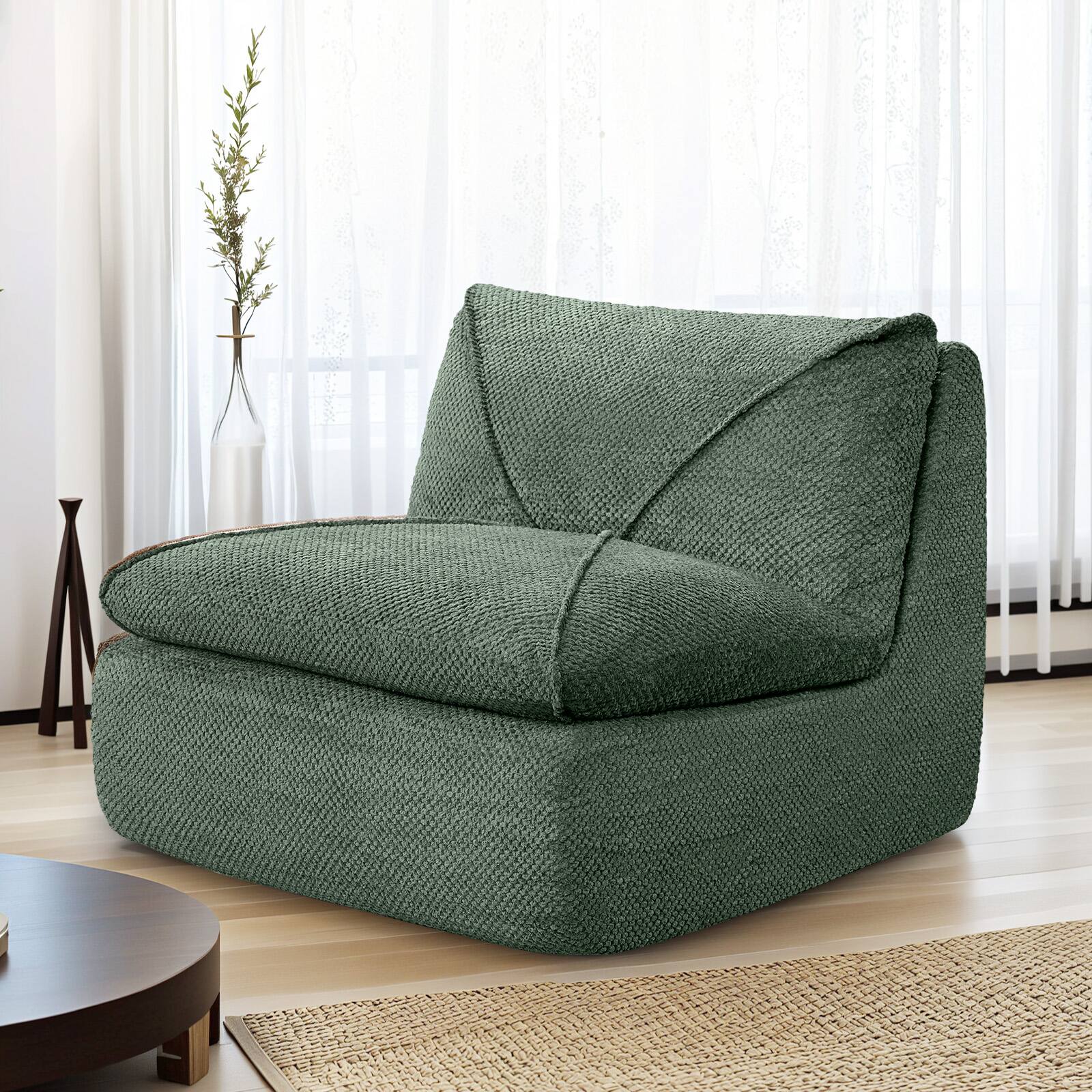 Alt View 1. KERDOM - 35'' Wide Armless Leisure Single Sofa XL Size, Upholstery Reading Lounge Chair, Futon Reception Floor Sofa Assemble Free - Olive Green.