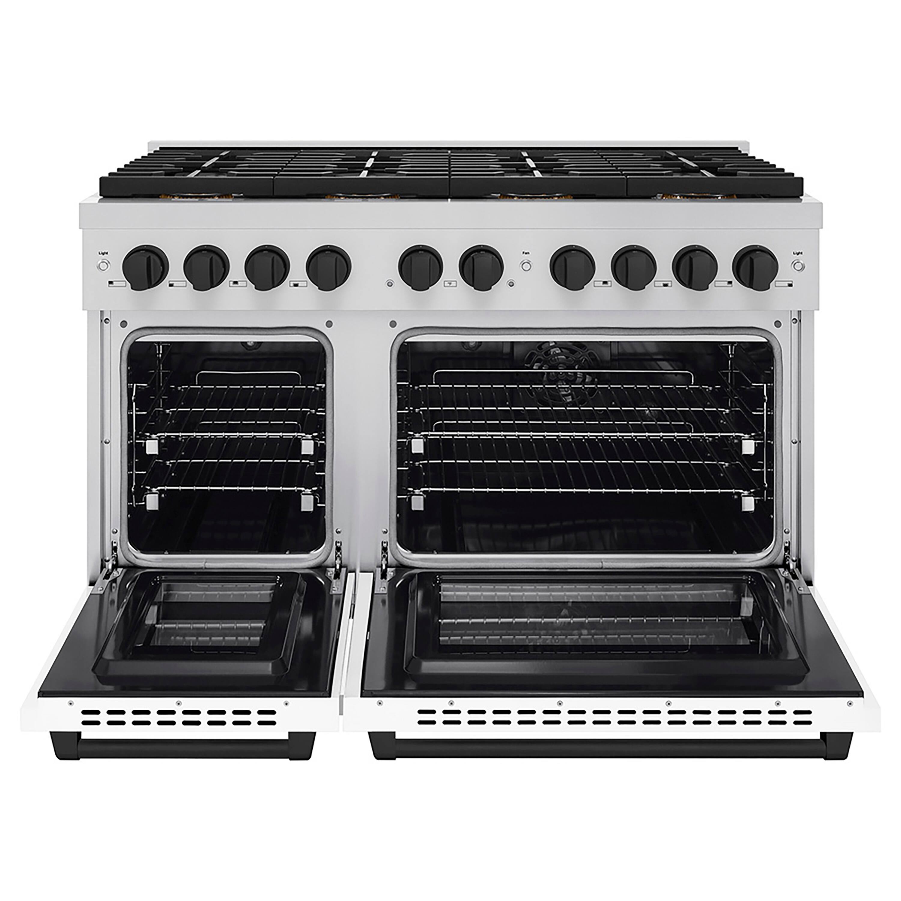 Angle. ZLINE - ZLINE Autograph 48 in. Paramount Dual Fuel Range w/ DuoPro Cooktop & White Doors w/ Black Accents (PSDRZ-WM-48-MB) - Stainless Steel with White Matte Door.