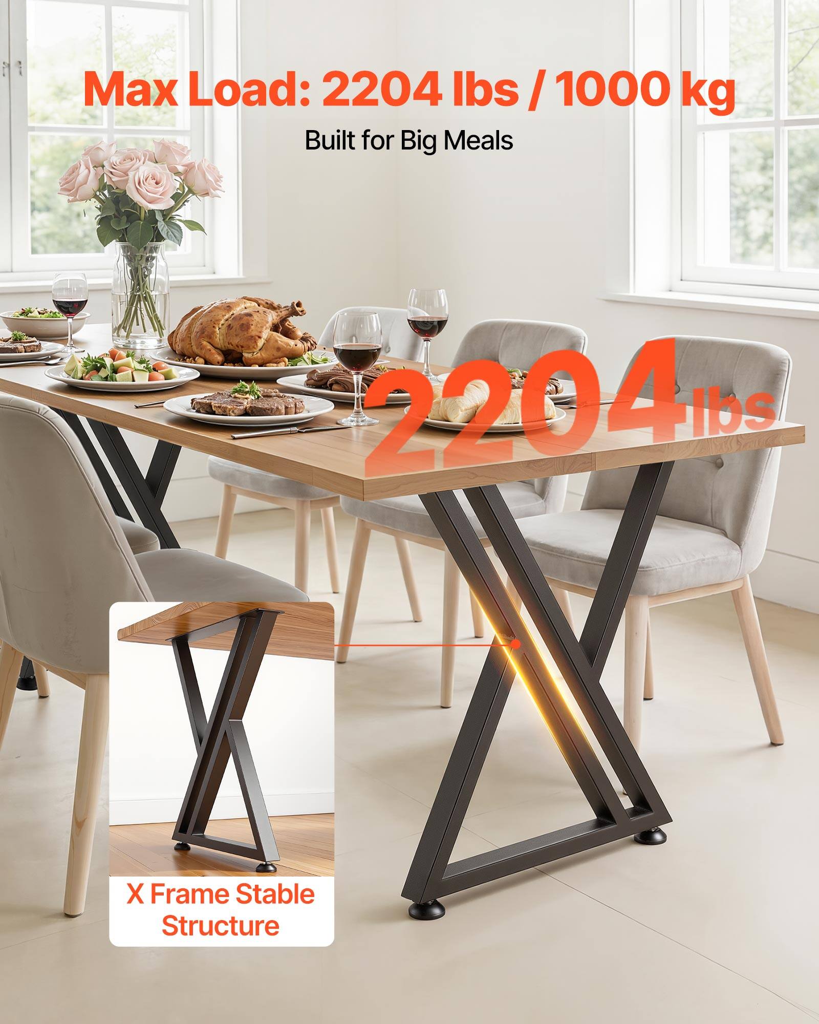 Max Load: 2204 lbs / 1000 kg  
Built for Big Meals  

2204 lbs  

X Frame Stable Structure