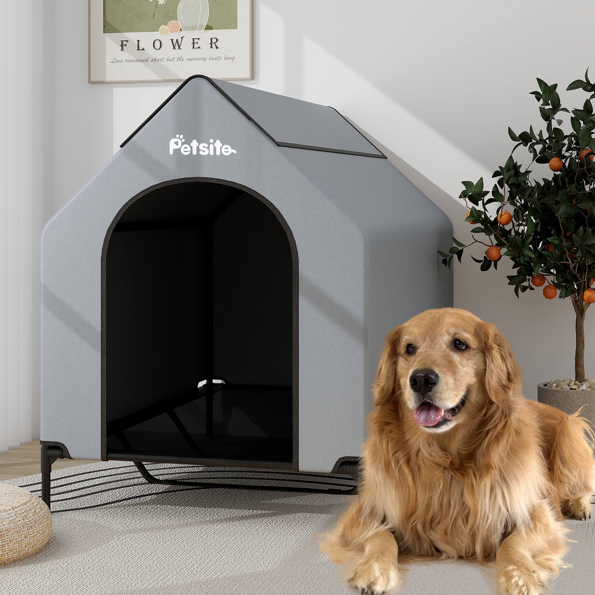 Gymax 52'' Elevated Dog House for Small Breeds Large Pet House w
