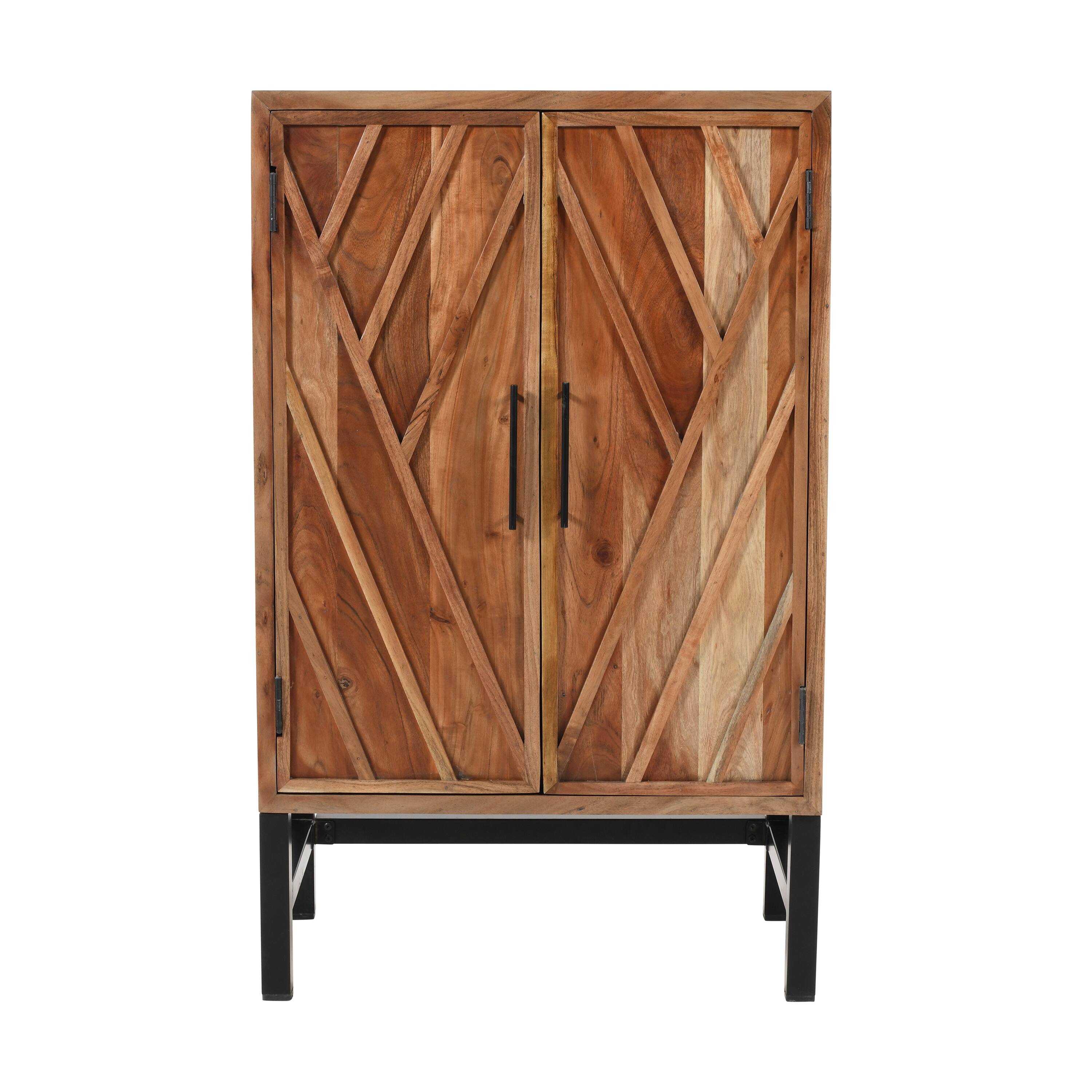 Alt View 1. Manhattan Lane - 30 Inch Storage Cabinet, Handcrafted Rustic Brown Acacia Wood - Rustic Brown, Black.