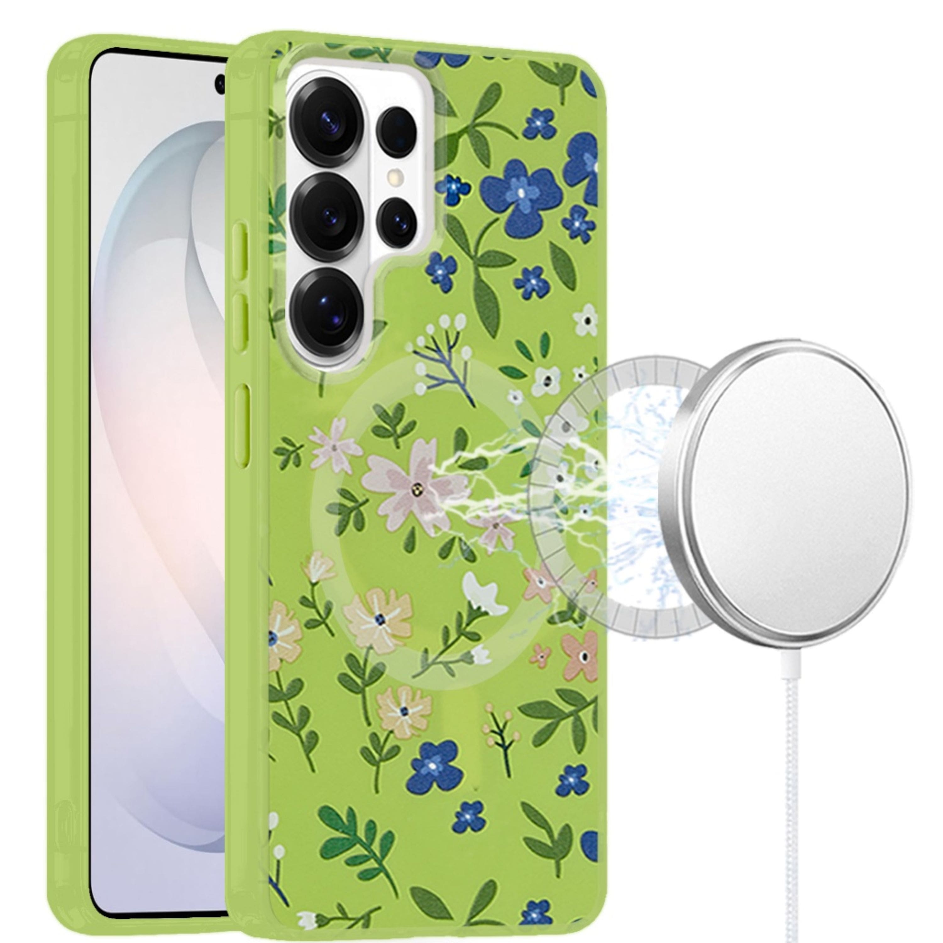 Kitcheniva - Dual Layer Magnetic Circle Case With Tempered Glass For Samsung Galaxy S26 Ultra Green Floral - Multicolor price history on PriceWatchPro