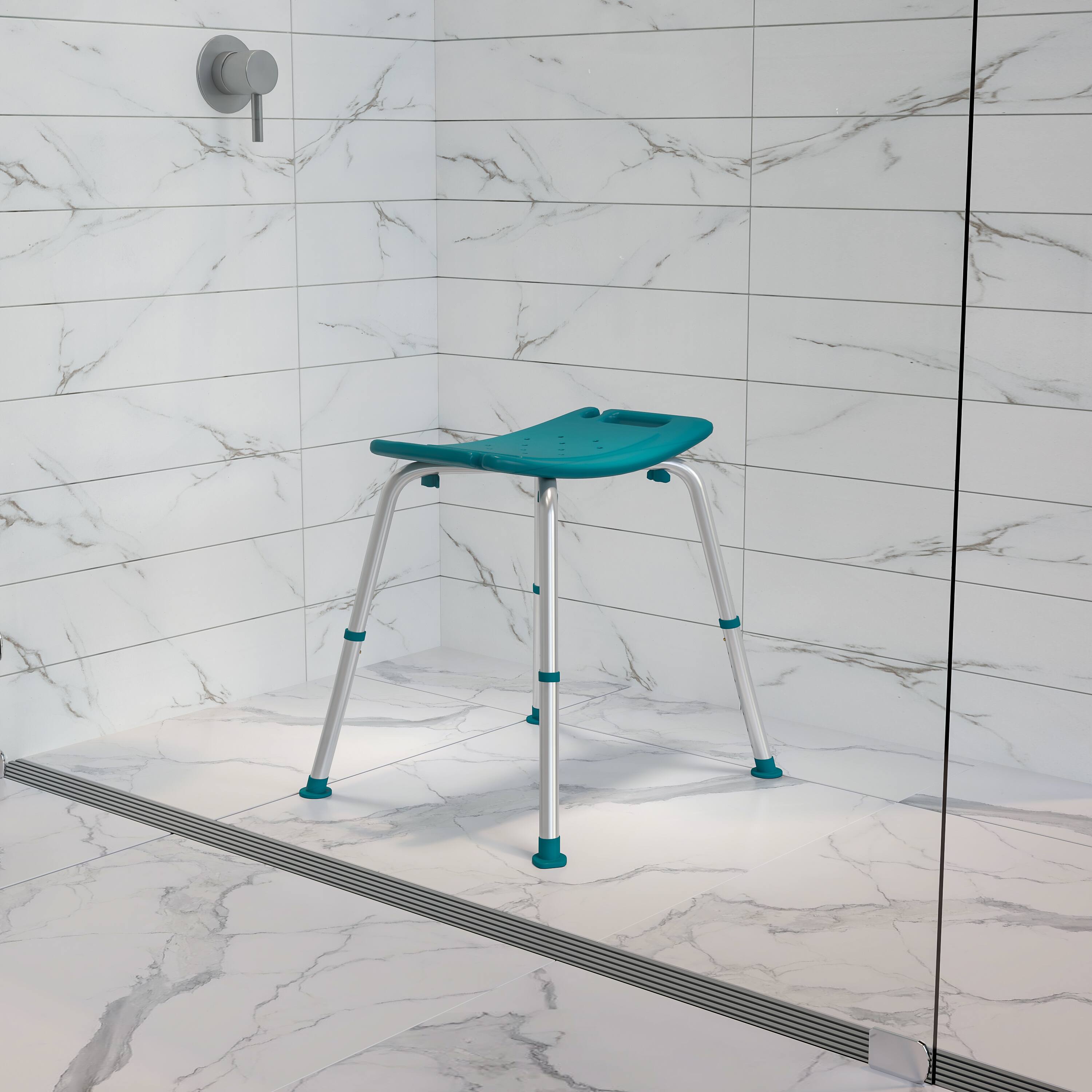 Alt View 1. Emma + Oliver - Tool-Free 300 Lb. Capacity, Adjustable Bath & Shower Chair w/ Non-slip Feet - Teal.