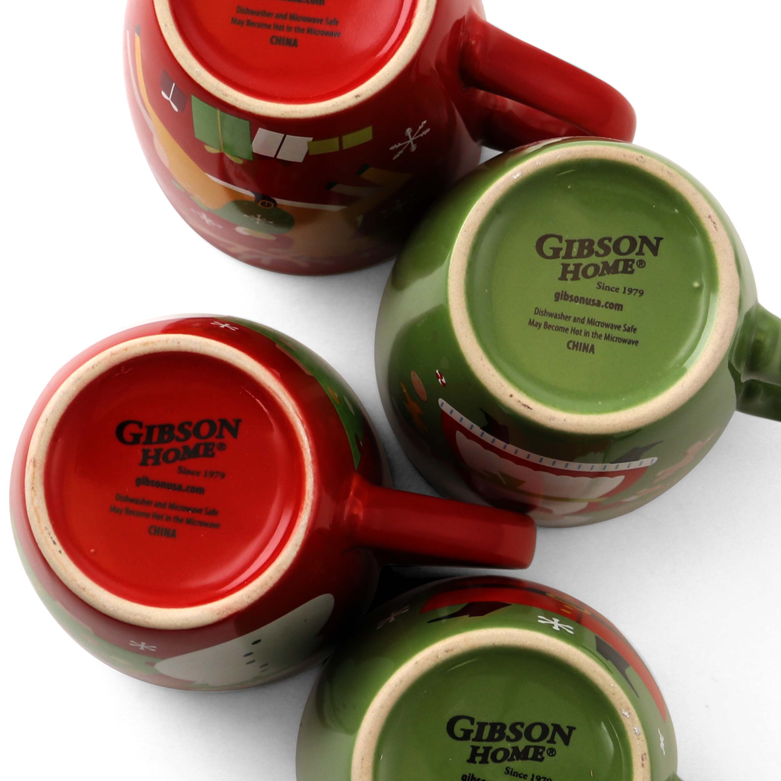 The text on the image reads: "Gibson Home Since 1979 Dishwasher and Microwave Safe. Made in China. Gibson Home Since 1979 gibsonusa.com Decorative Mugs."