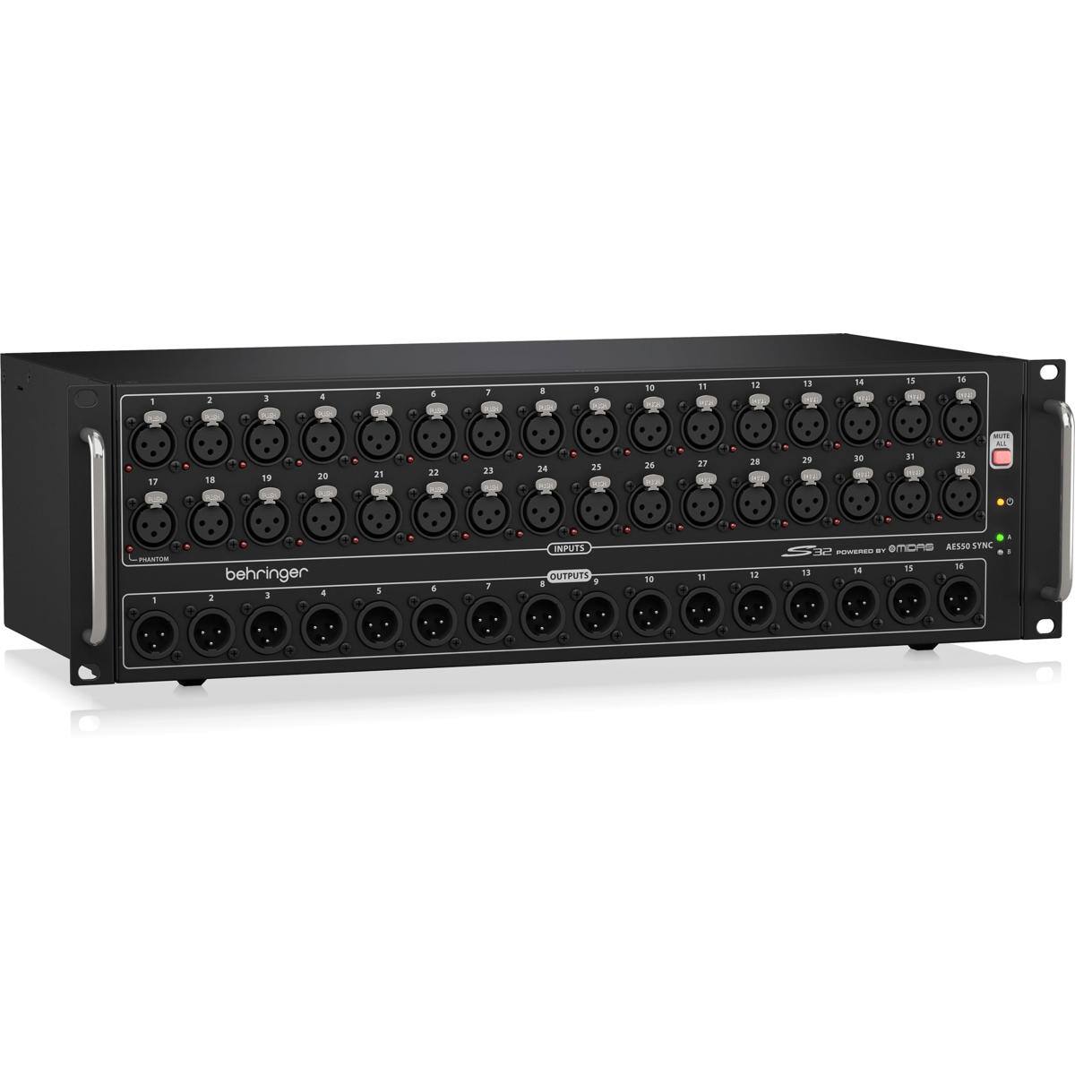 1
2
3
4
5
6
7
8
9
10
11
12
13
14
15
16
17
18
19
20
21
22
23
24
25
26
27
28
29
30
31
32

PHANTOM 1
behringer 2 3 4 5 6 7
INPUTS OUTPUTS 8 9 10 11 12 13 14 15 16
OMBAS AES50 SYNC S32 POWERED BY