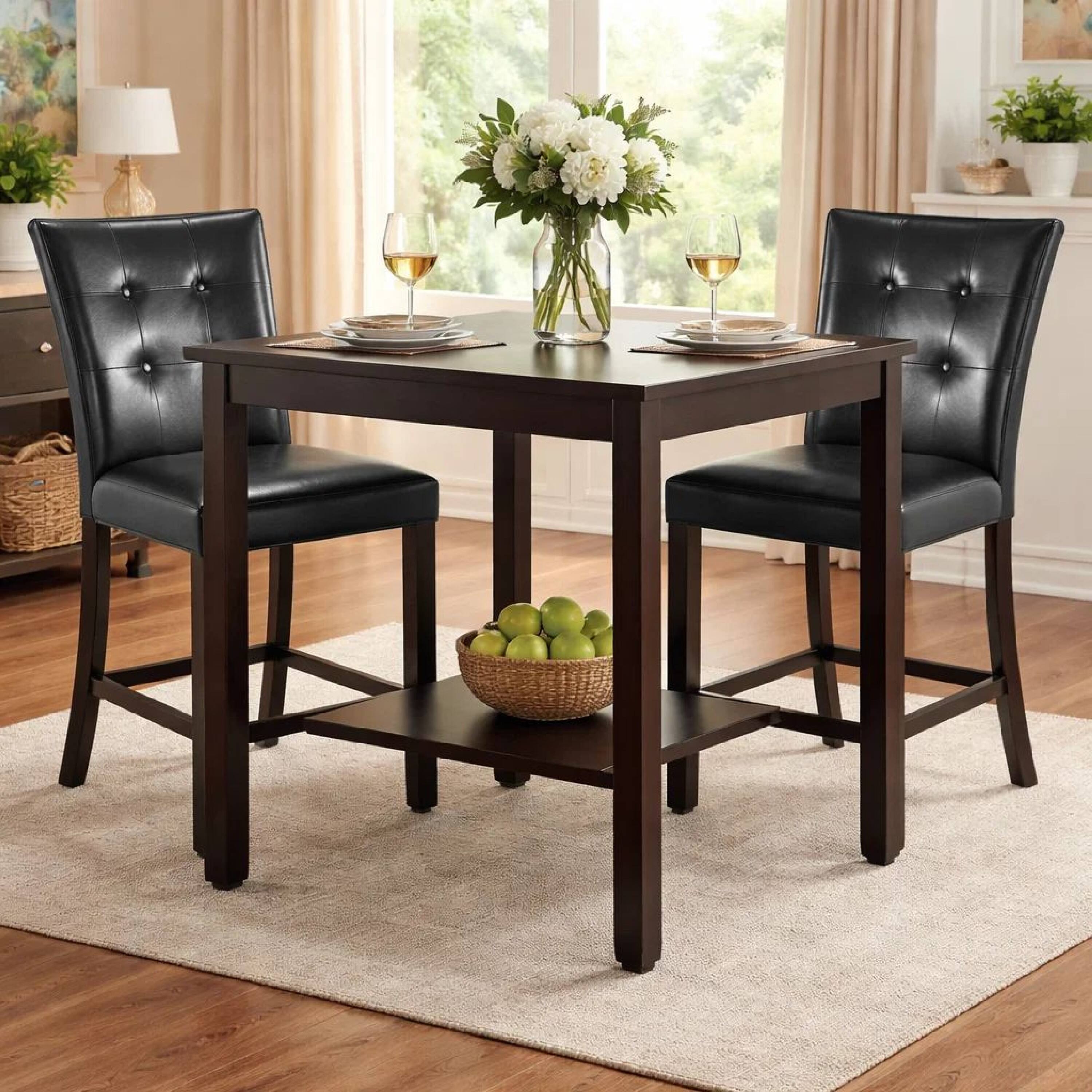 Alt View 5. Manhattan Lane - Wood & Polyurethane High Chair, Black & Brown, Set of 2 - Black & Brown.