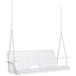 Resenkos - 3-Seater Outdoor Swing Bench, Folding Coffee Table, Cup Holders, Chains, 440lb Capacity, White