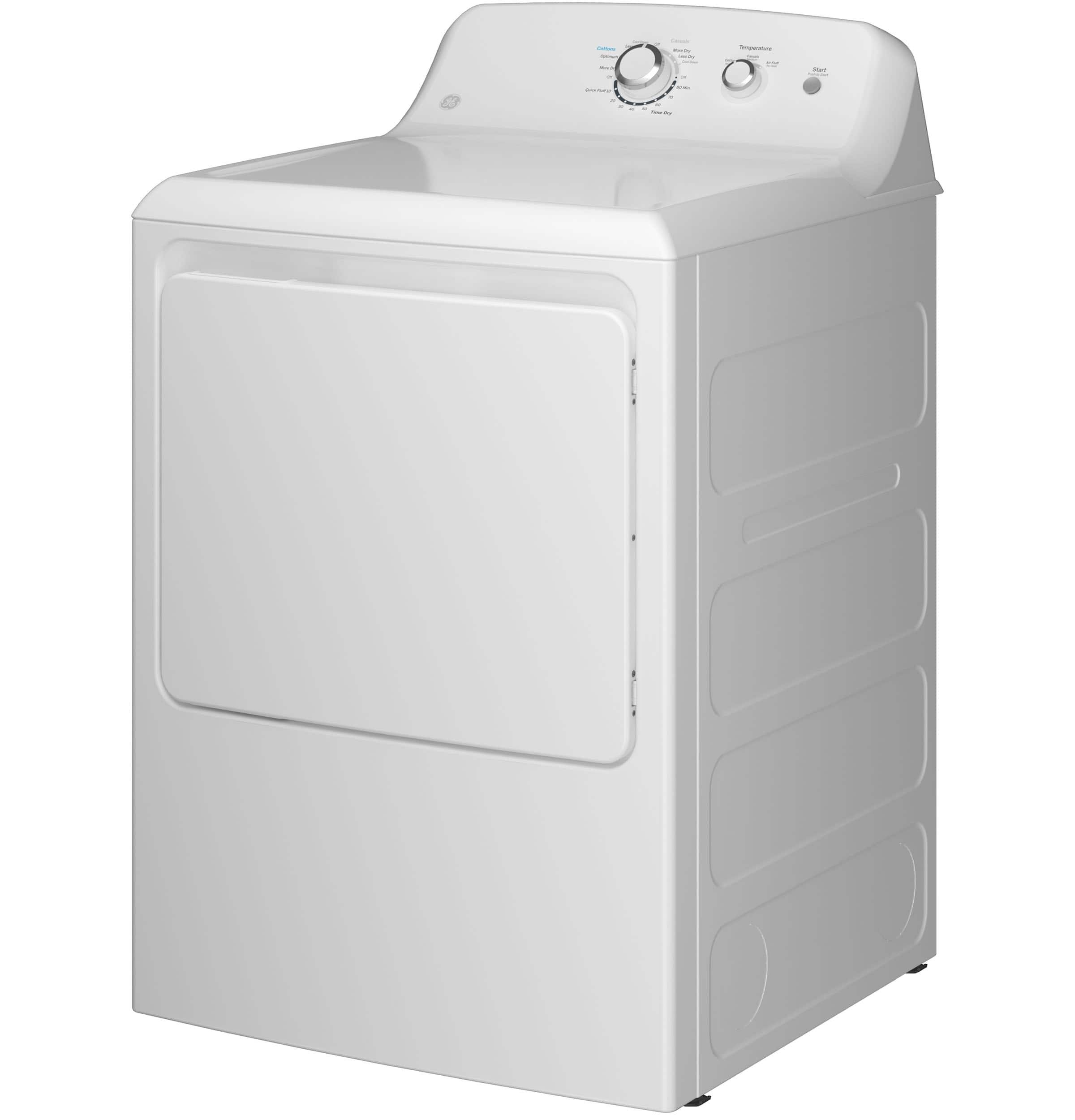 Left. GE - 6.2 Cu. Ft. Gas Dryer with Shallow Depth Flat Back Design - White.