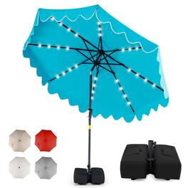 Gymax - 9 FT Outdoor Patio Umbrella w/32 Solar LED Lights & Weighted Base Sandbags Turquoise - Green