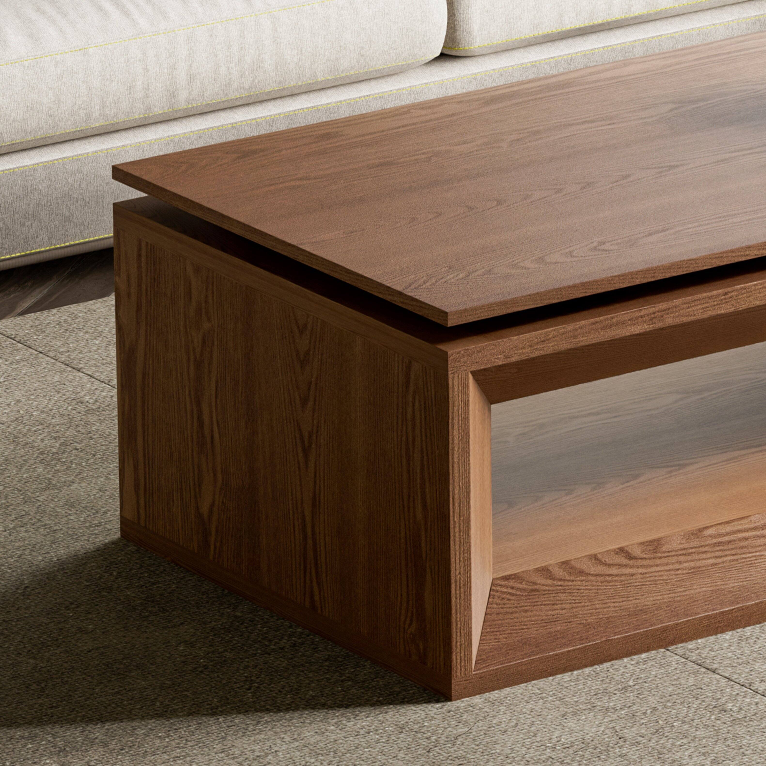 Alt View 2. Loheer - Loheer 43.3 Inch Walnut Lift Top Coffee Table with Hidden Storage Adjustable Height Modern Tea Table for Living Room - Walnut.