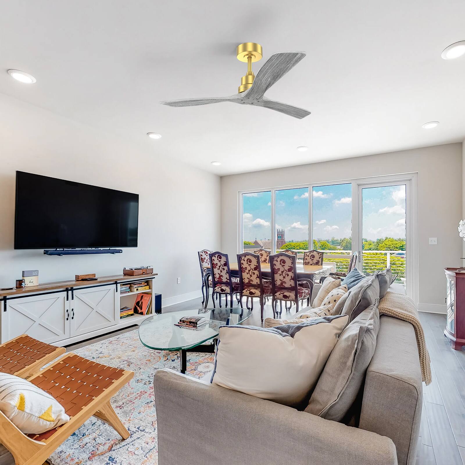 Alt View 4. Sofucor - Sofucor 52'' Indoor Outdoor Ceiling Fan No Light with Remote Reversible 3 Blades Ceiling Fan for Bedroom - Gold.