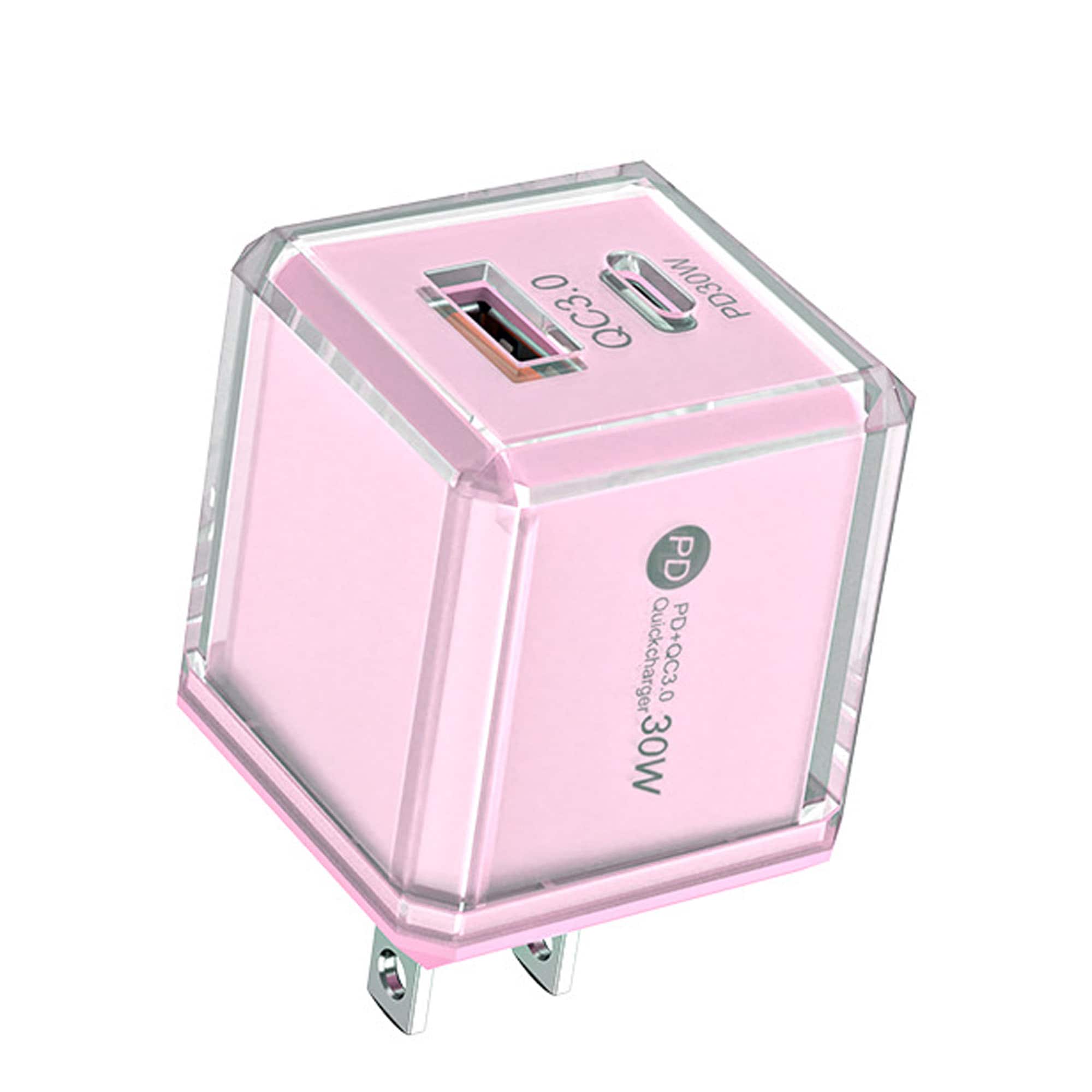 YONWAY - 30W Fast Charging Adapter, Transparent Ice Cube USB A+C Dual-Port Charger, US Plug Wall Charger for iPhone and Android