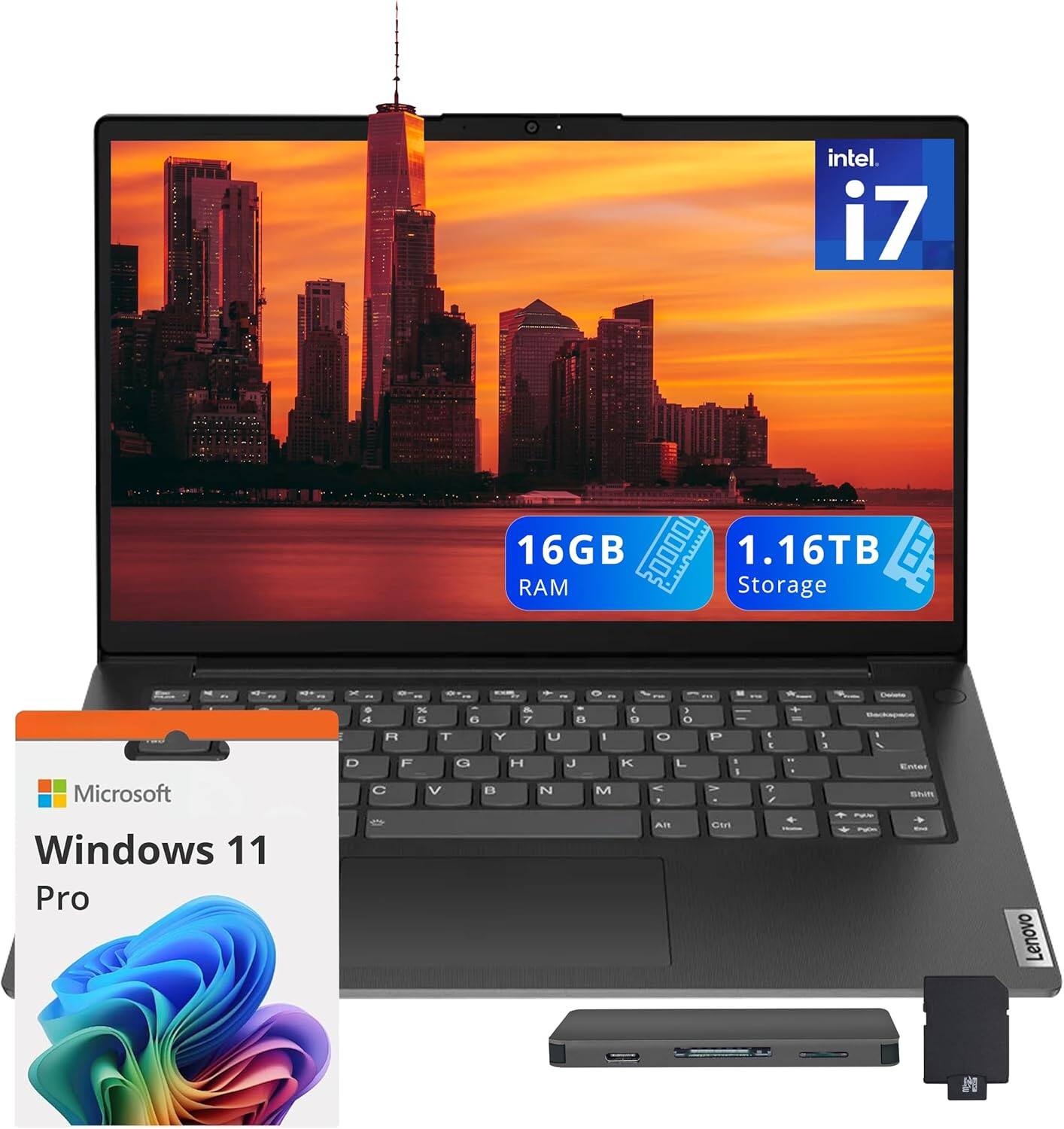 Lenovo - V14 14" FHD Laptop,Intel i7-13620H,16GB DDR4 RAM,1TB SSD+160GB Dock Station,Intel UHD Graphics,Win 11 Pro - Black