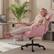 Alt View 3. Dowinx - Cross Legged Office Chair with Pivoting Armrests,Criss Cross Chair with Footrest and Reclining Backrest - Pink.