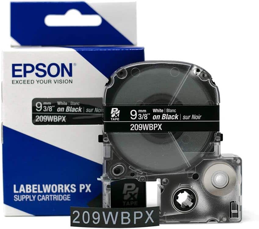 Epson - LABELWORKS PX Standard 3/8" (9mm) x 30 ft Tape - 209WBPX - White on Black