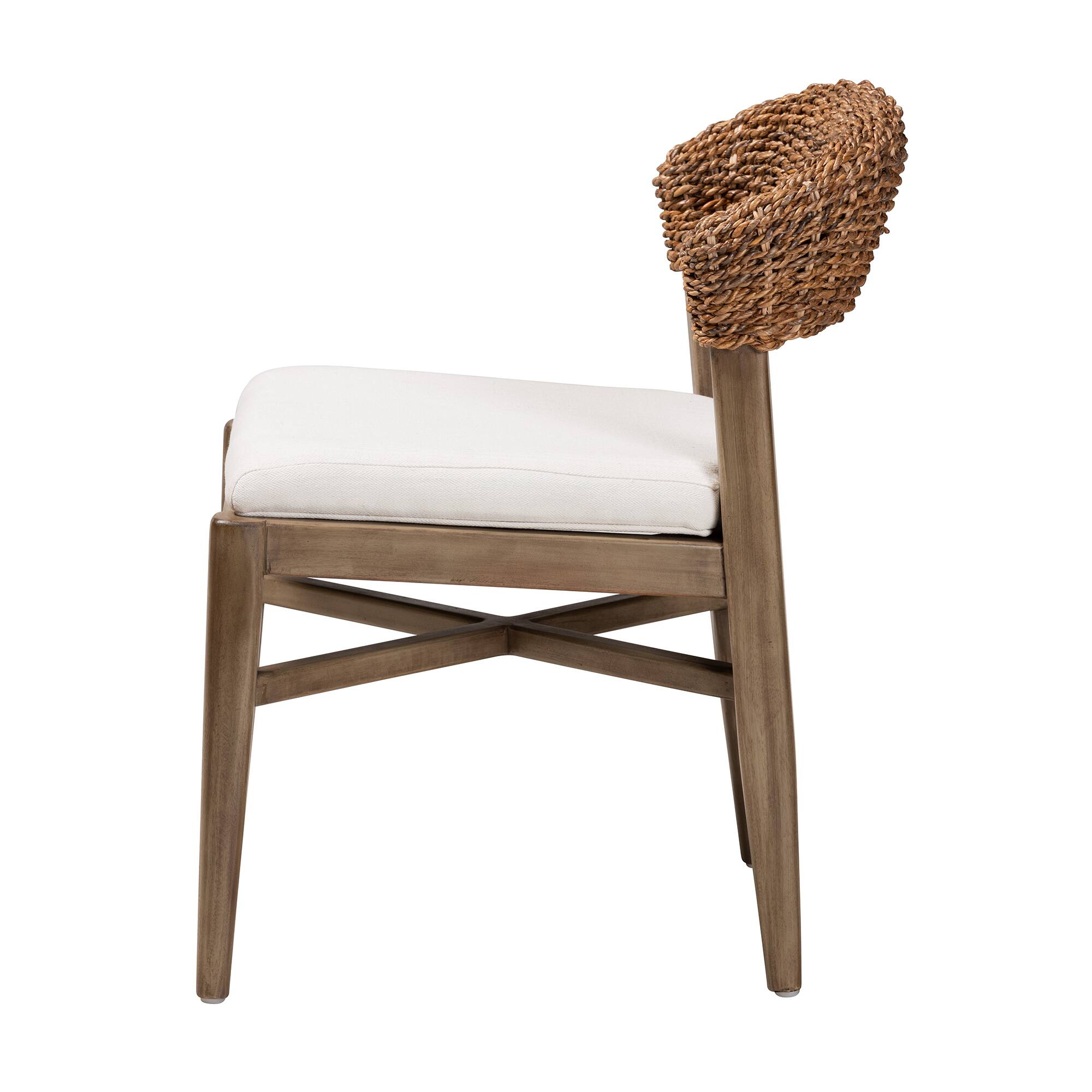 Left. bali & pari - Chloe Modern Bohemian Finished Mahogany Wood and Natural Rattan Dining Chair - White/Natural Brown/Walnut Brown.