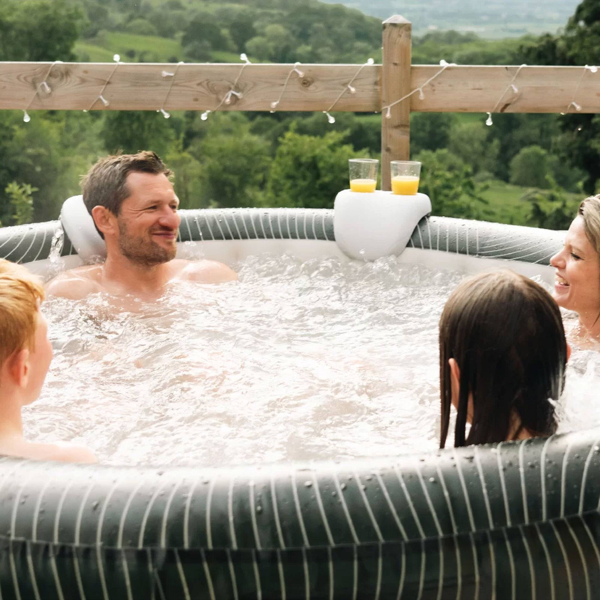 Alt View 5. MSpa - MSpa Round Inflatable Bubble Spa, 4 to 6 Person Hot Tub with LED Lights, Meteor - Black, Green.