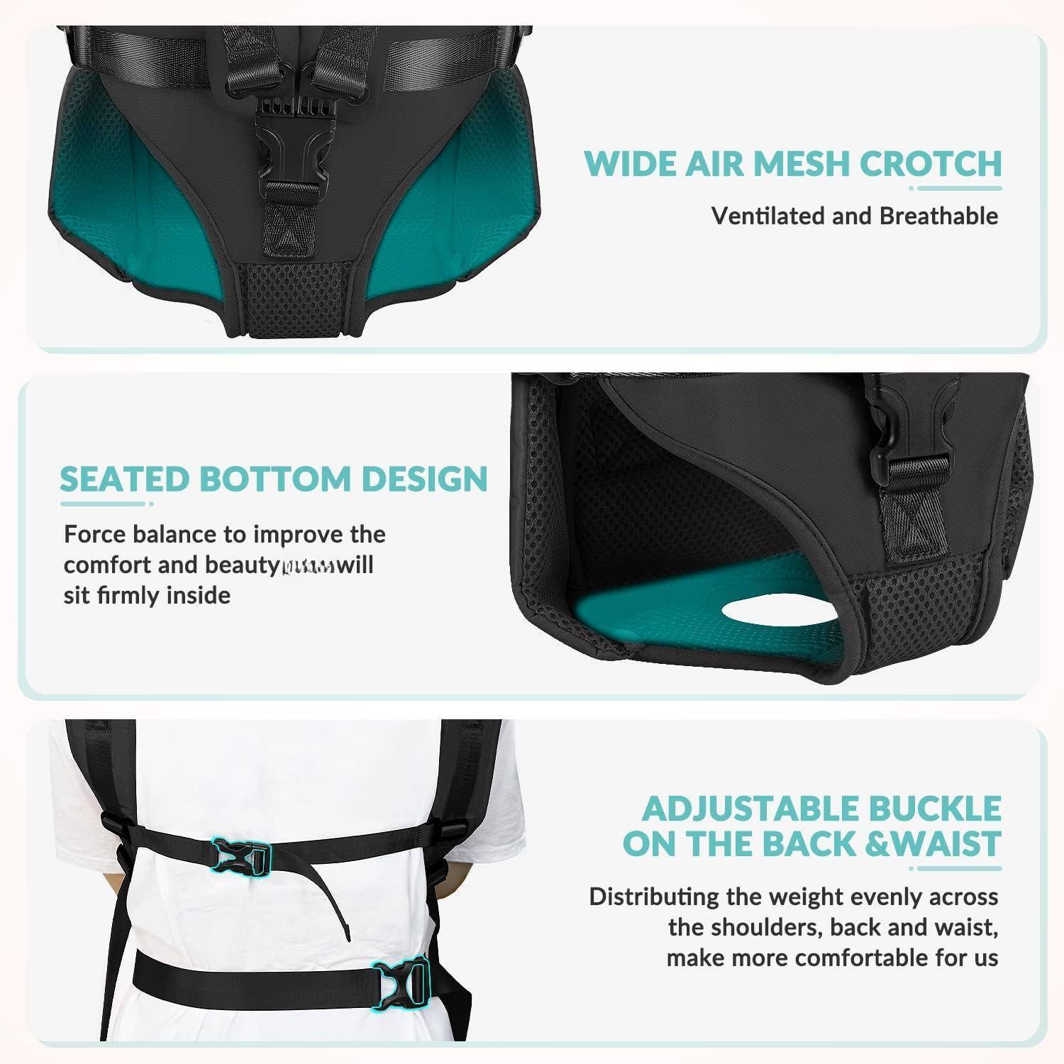 **WIDE AIR MESH CROTCH**  
Ventilated and Breathable

**SEATED BOTTOM DESIGN**  
Force balance to improve the comfort and beauty, you will sit firmly inside

**ADJUSTABLE BUCKLE ON THE BACK & WAIST**  
Distributing the weight evenly across the shoulders, back and waist, make more comfortable for us