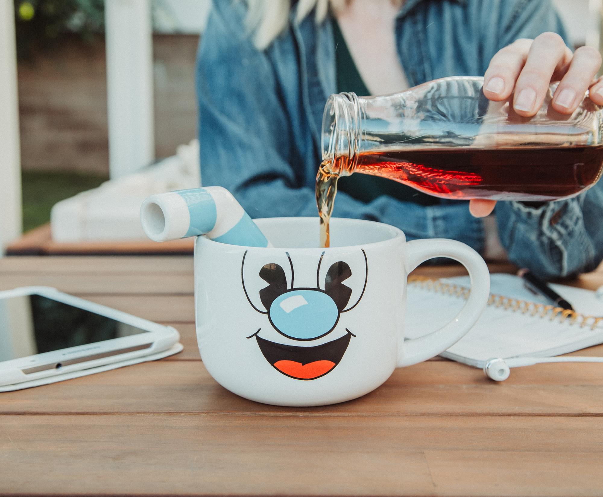 Alt View 3. Toynk - Cuphead Mugman Ceramic Coffee Mug and Straw | Holds 20 Ounces - Blue.