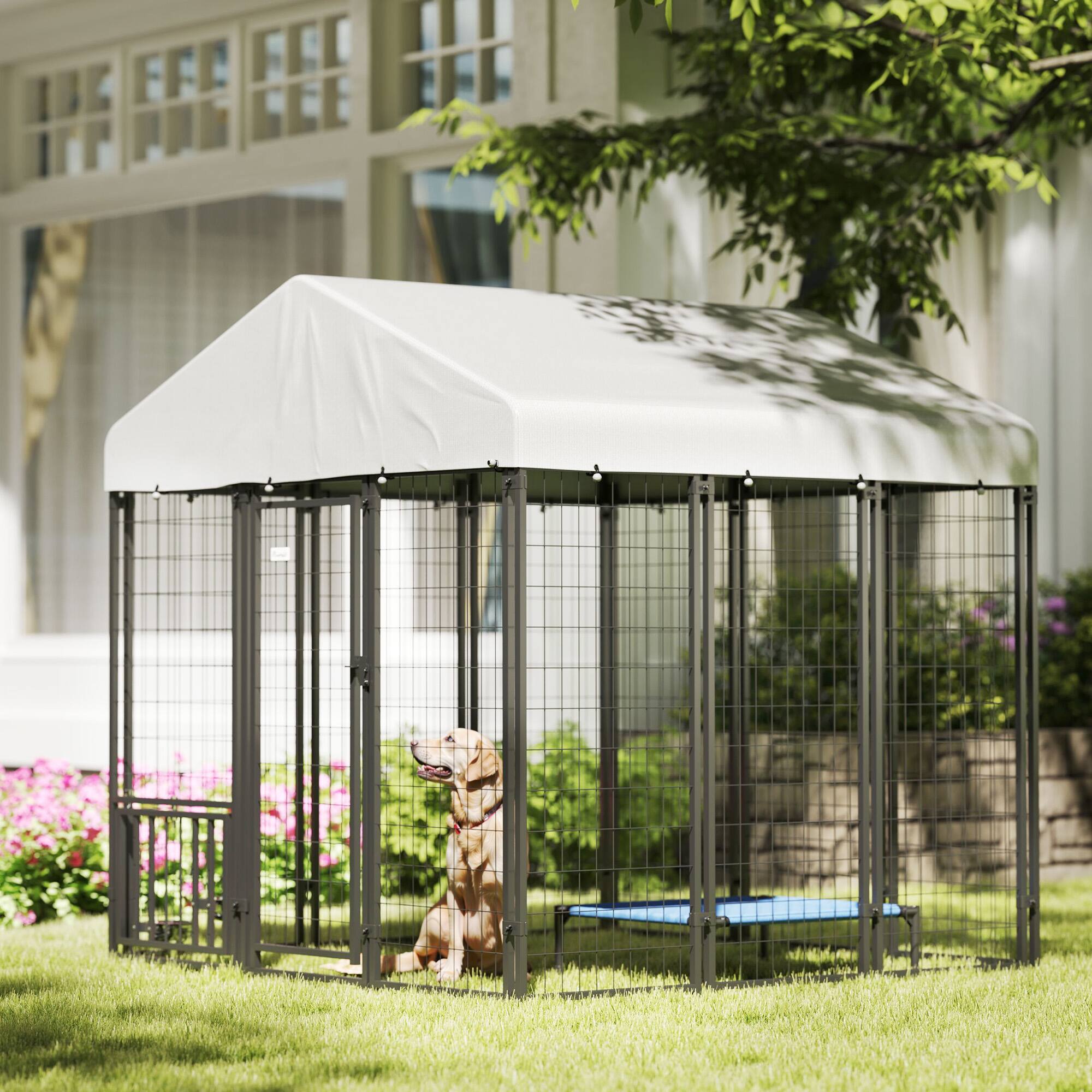 Alt View 1. Pawhut - x 5.9' x 6' Outdoor Dog Kennel with Roof - Silver.