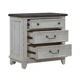 Liberty Furniture Industries - 3 Drawer Nightstand with AC USB Charging Station Cottage - Riverstone White & Tobacco