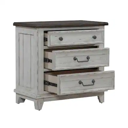Front. Liberty Furniture Industries - 3 Drawer Nightstand with AC USB Charging Station Cottage - Riverstone White & Tobacco.