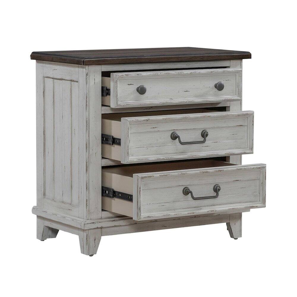 Front. Liberty Furniture Industries - 3 Drawer Nightstand with AC USB Charging Station Cottage - Riverstone White & Tobacco.