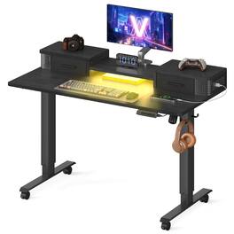 Songmics Home - Electric Standing Desk with Drawers, Sit Stand Desk with Built-In Power Strip,Adjustable Height,2 Hooks,Memory Function - Ink Black