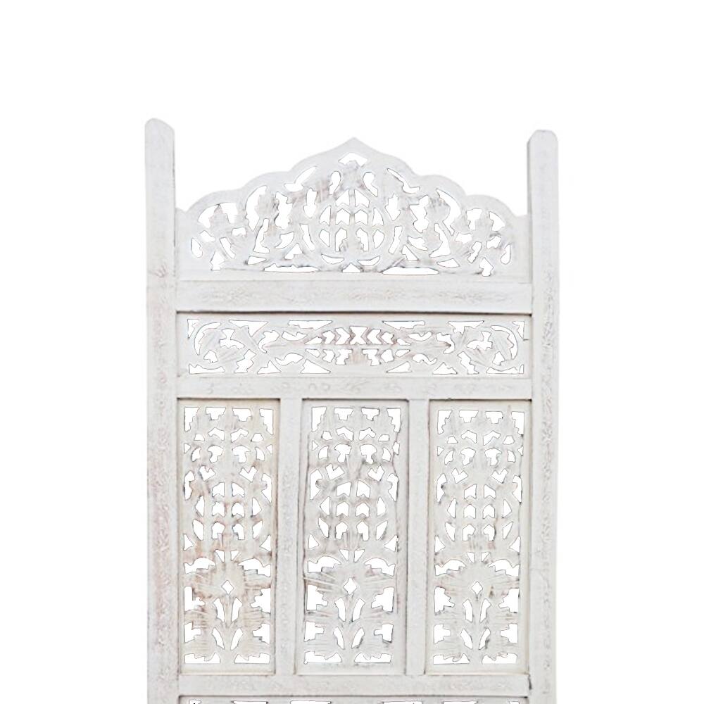 Alt View 1. Manhattan Lane - Aesthetically Carved 4 Panel Wooden Partition Screen/Room Divider - White.