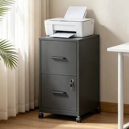 Loheer - 2 Drawer File Cabinet Under Desk Metal Filing Cabinet Lockable Black
