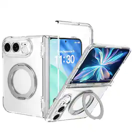 Dteck - Crystal Hybrid Magnetic Case with Screen Protector for Apple iPhone Duo, Compatible with MagSafe - Clear