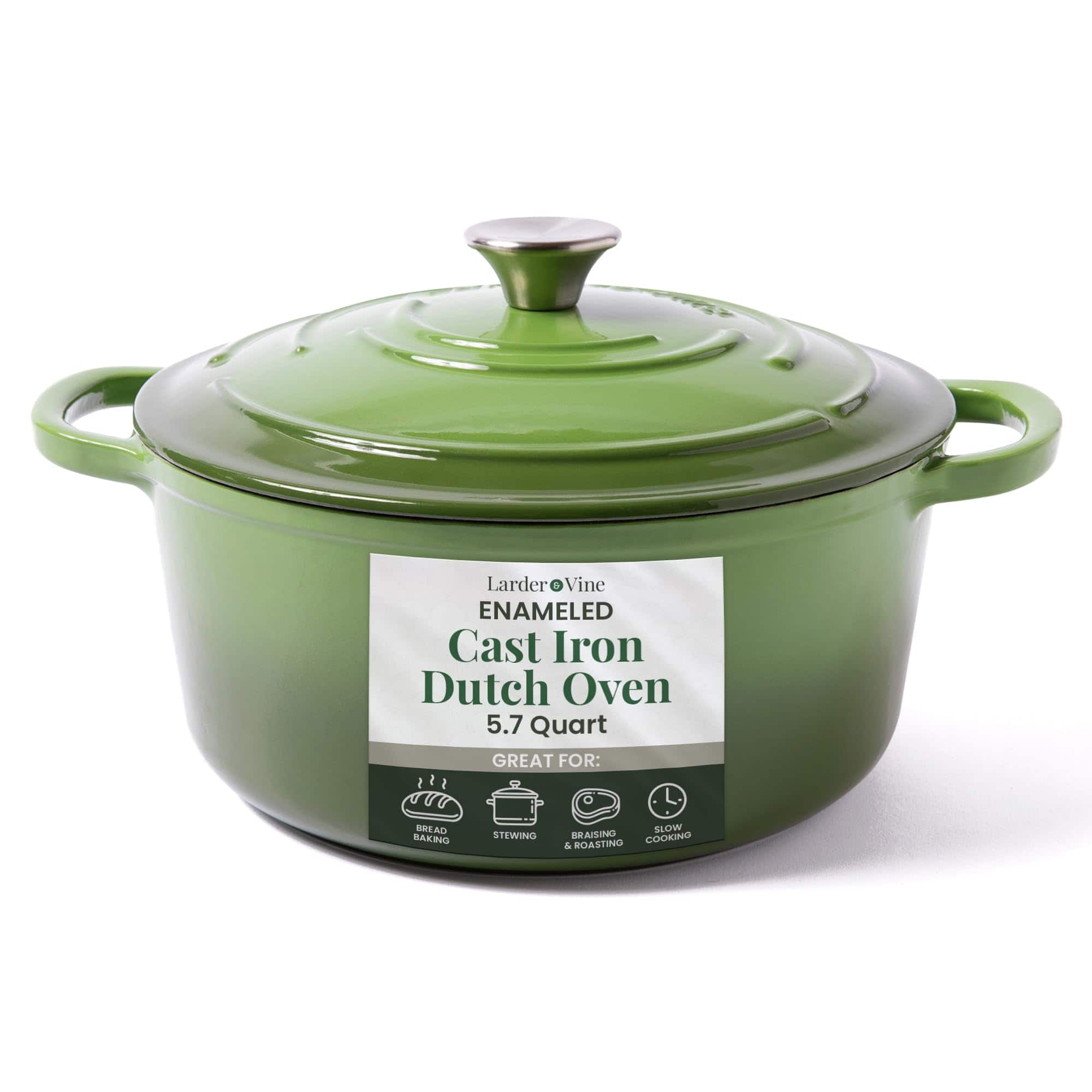 Larder & Vine - 5.7 qt Enameled Cast Iron Dutch Oven with Lid - Okra
