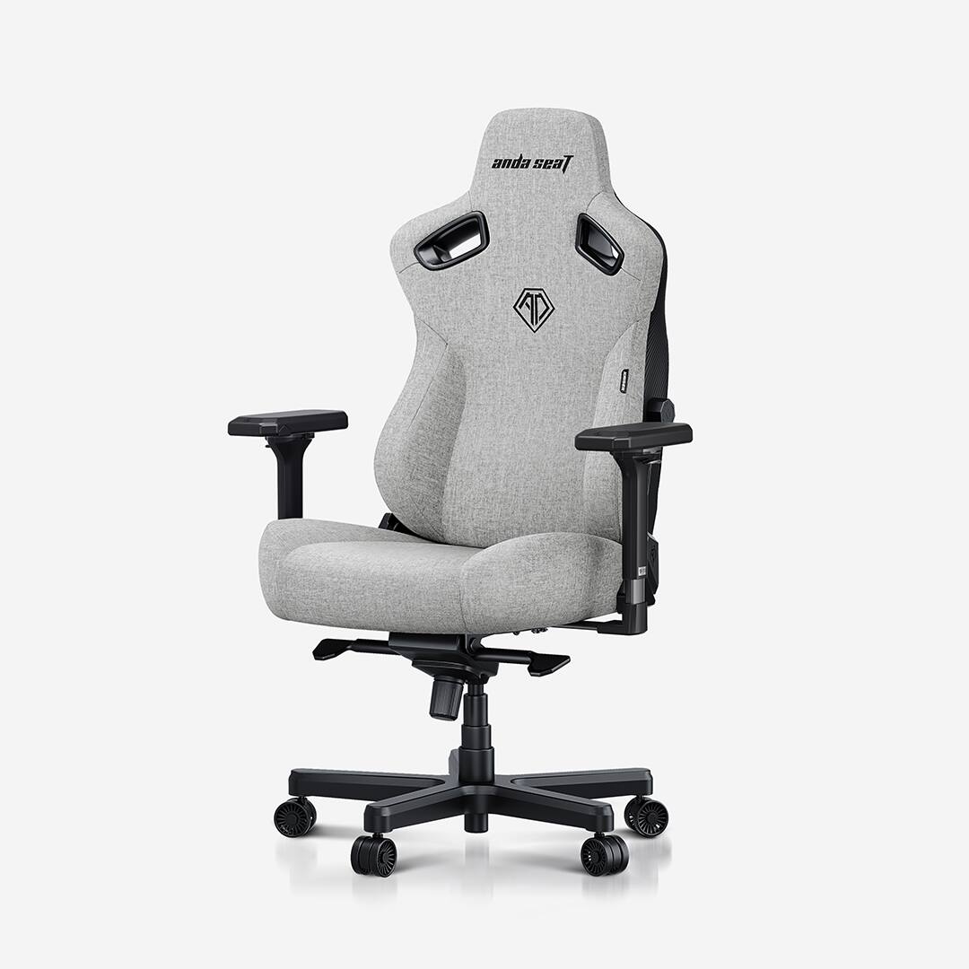 Front. AndaSeat - Kaiser 3 Ergonomic Computer Gaming Chair with Linen Fabric, Lumbar Support, Magnetic Headrest & 4D Armrests - XL Size - Ash Gray.