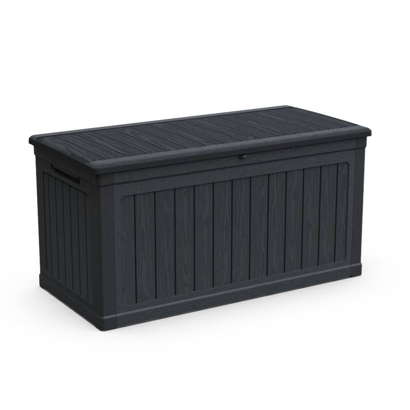 Alt View 4. HTUTWOO - 230 Gallon Large Outdoor Storage Deck Box - XXL Waterproof Resin Container for Patio Garden Pools Equipment, Lockable - Black.